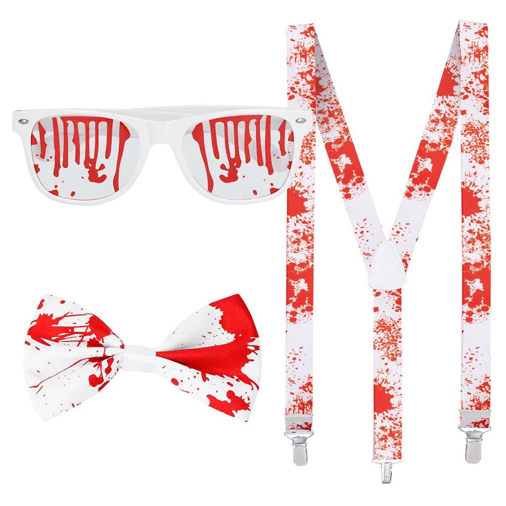 Kostüm Zubehörset Bloody (Brille, Fliege, Hosenträger)