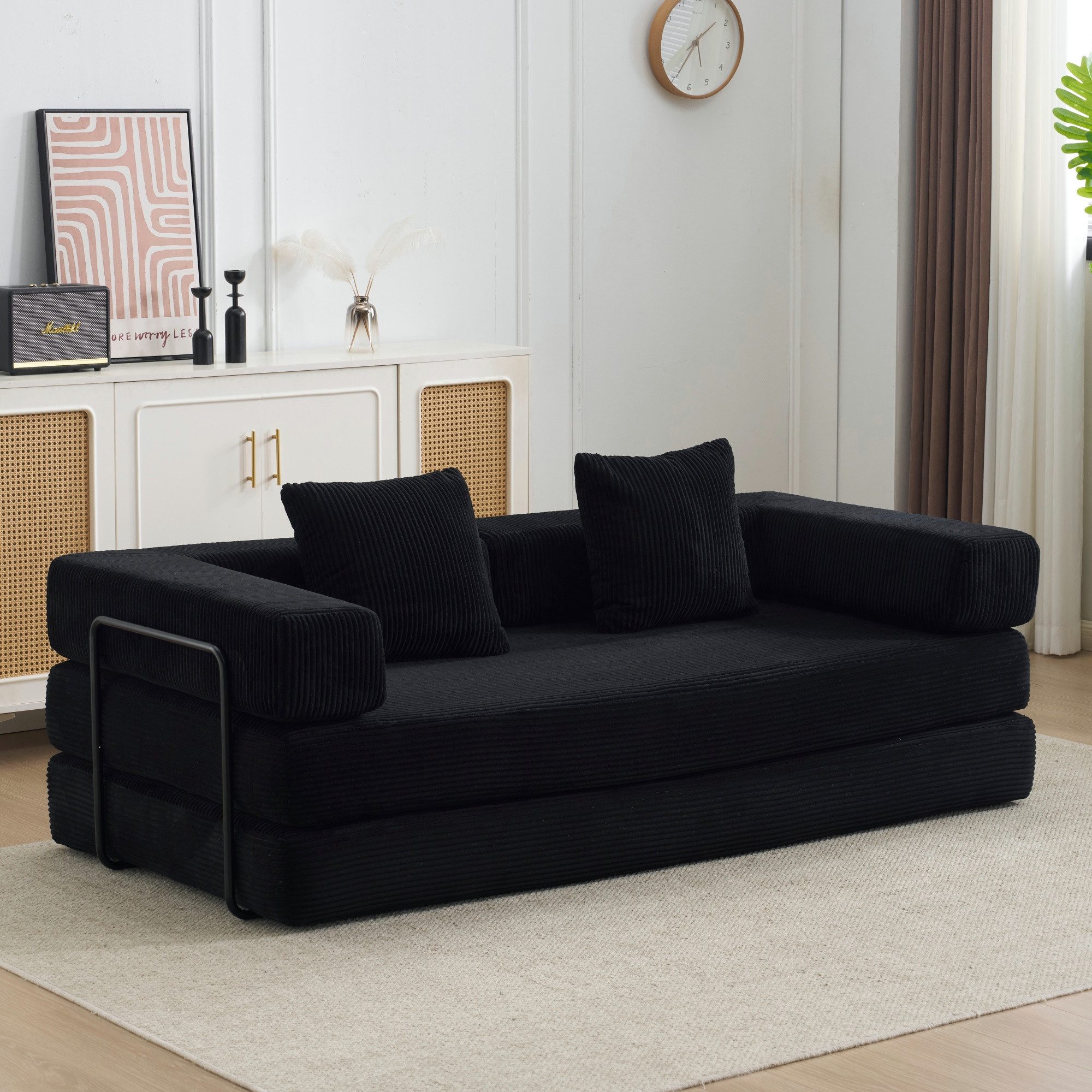 Vankel Loungesofa Faltbares Schlafsofa, bequemes Cord Bodensofa für kleine Räume, 4-in-1 Klappsofa für Wohnzimmer, Schlafzimmer, Büro oder Gäste