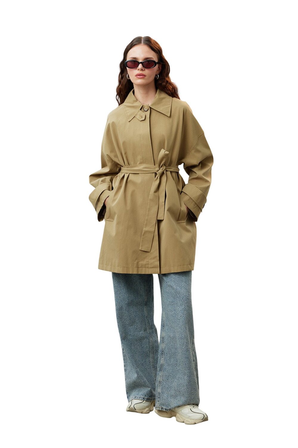 MANUKA Trenchcoat Oversized schwarzer Trenchcoat mit Detail