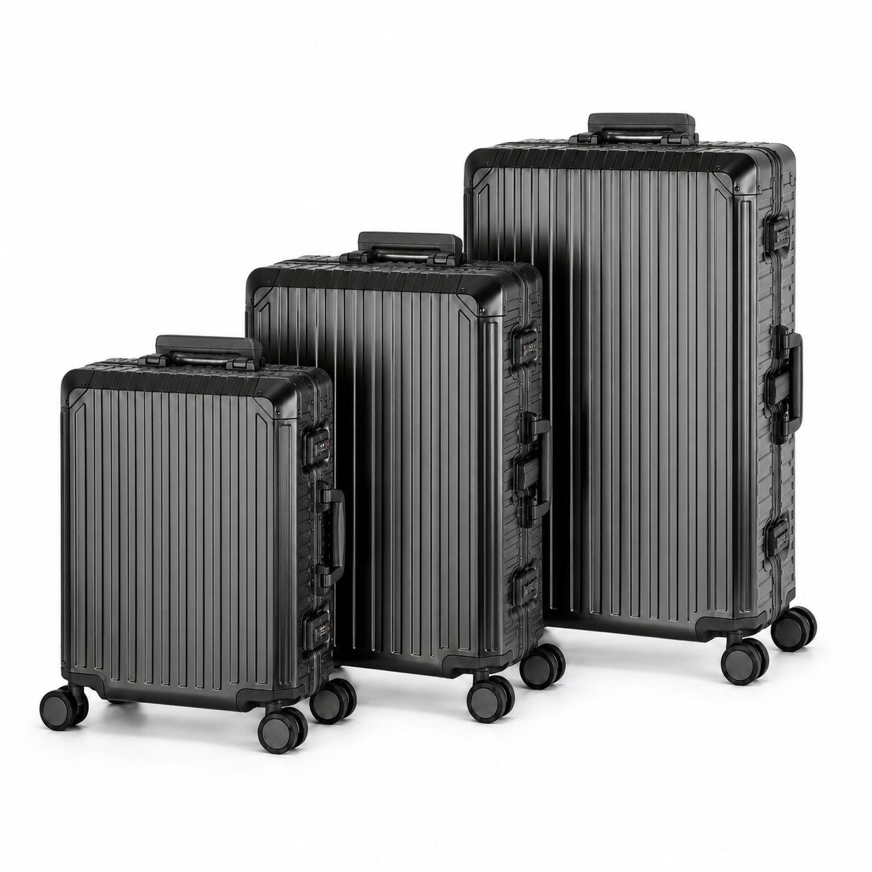 Travelhouse Kofferset 100% Aluminium TOKYO - verschiedene Farben, 4 Rollen, (3 tlg., S+M+L), Zipperless - Kein Reißverschluss, TSA Zahlenschloss, Nassfach