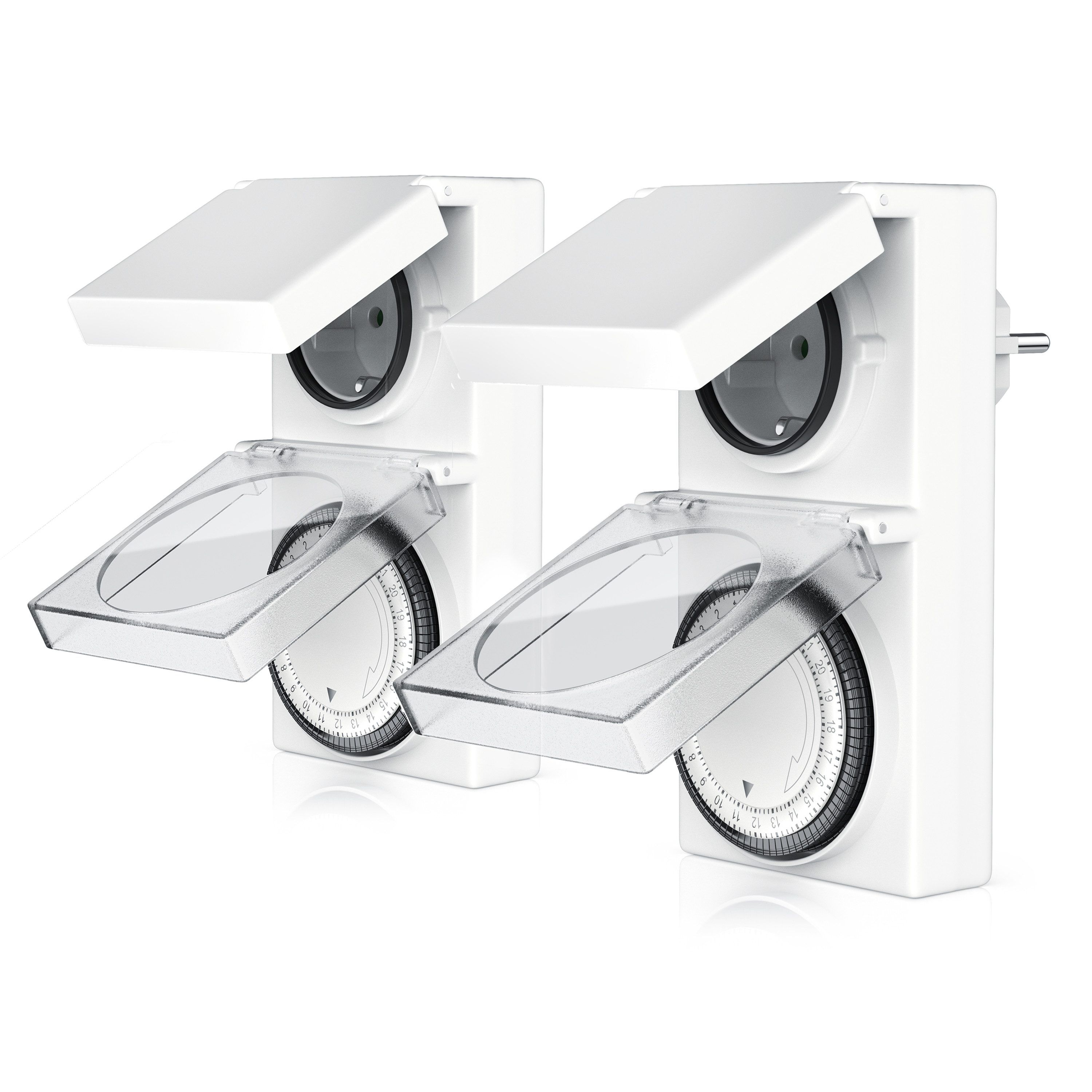 BEARWARE Zeitschaltuhr Mechanischer Outdoor Timer, 96 Segmente, für Innen & Außen, 3680W, mechanisch, 2-St., 15-Min-Intervalle, spritzwassergeschützt, dt. Anleitung