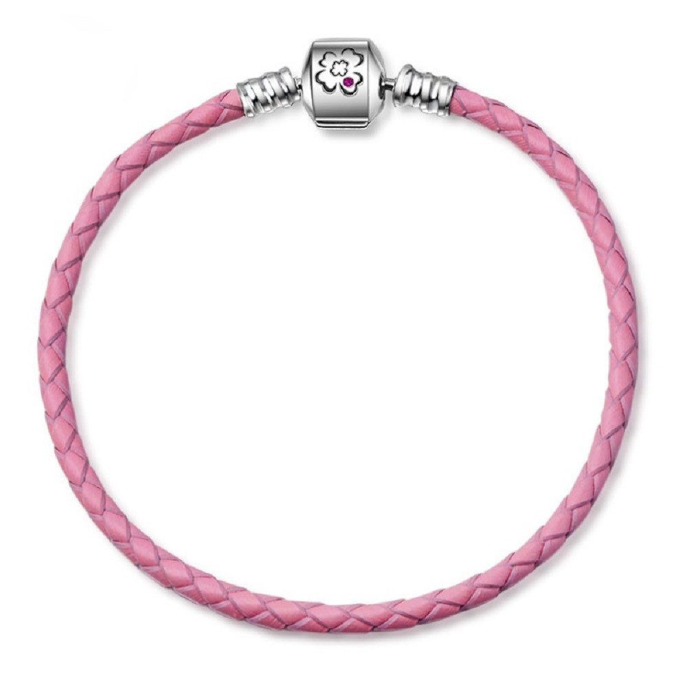 PANDACHARMS Lederarmband Rosa Leder Charm Armband, Länge 19cm mit Silber Ve günstig online kaufen