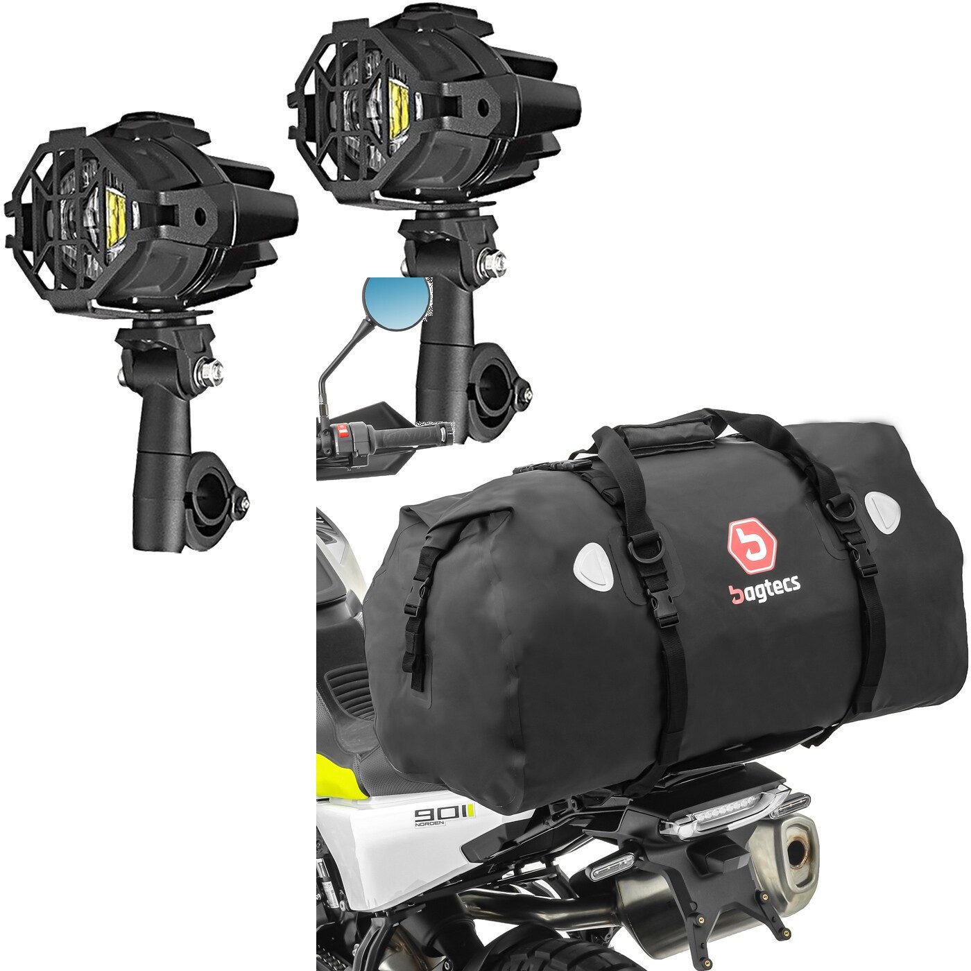 Lumitecs Halter Set: LED Zusatzscheinwerfer S22X Nebelscheinwerfer + Hecktasche XF80 w