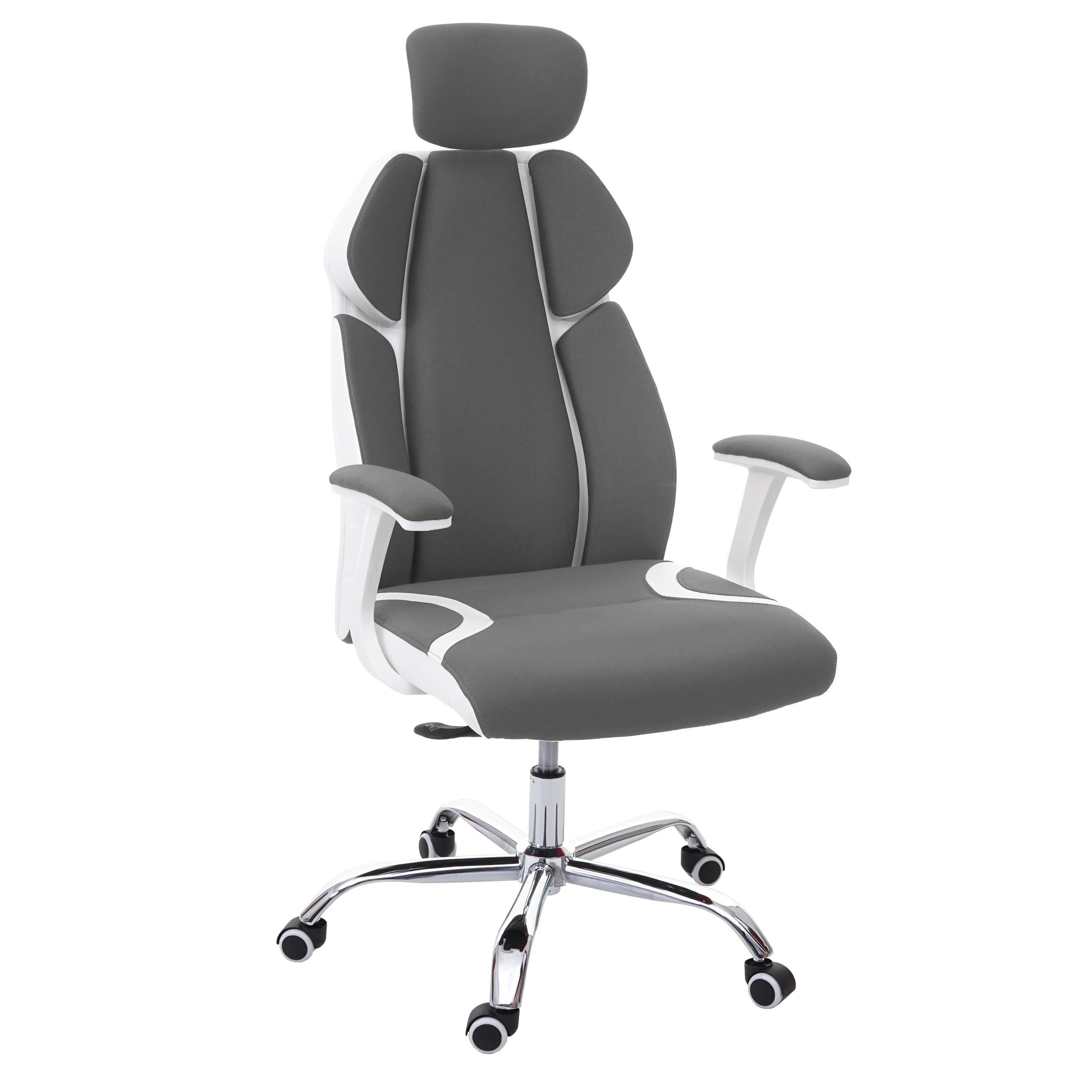 MCW Schreibtischstuhl MCW-F12, Sliding-Funktion, Wippfunktion arretierbar, Höhenverstellbare Kopfstütze, Sliding Sitz grau/weiß