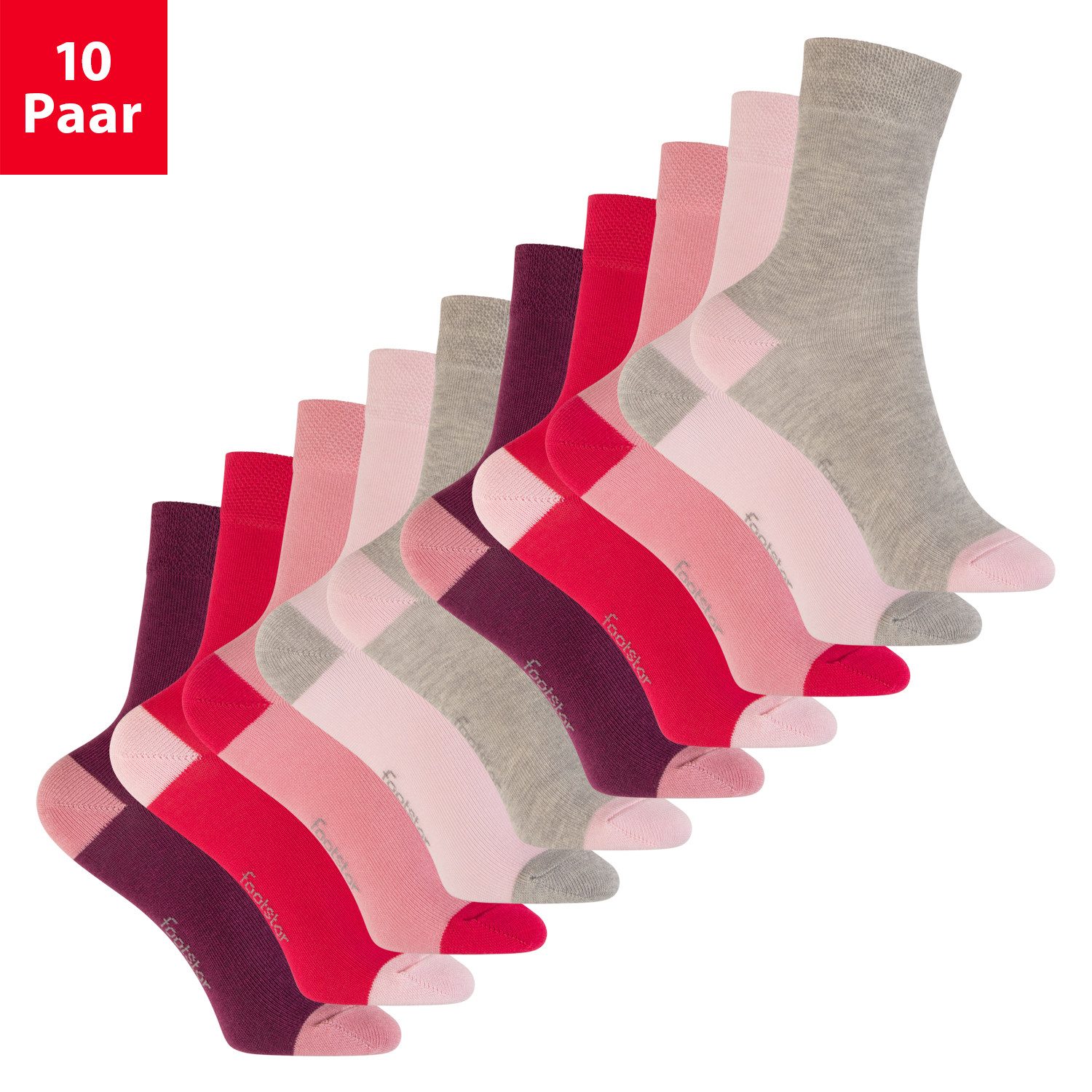Footstar Basicsocken Kinder Baumwollsocken (10 Paar) Ferse & Spitze abgesetzt