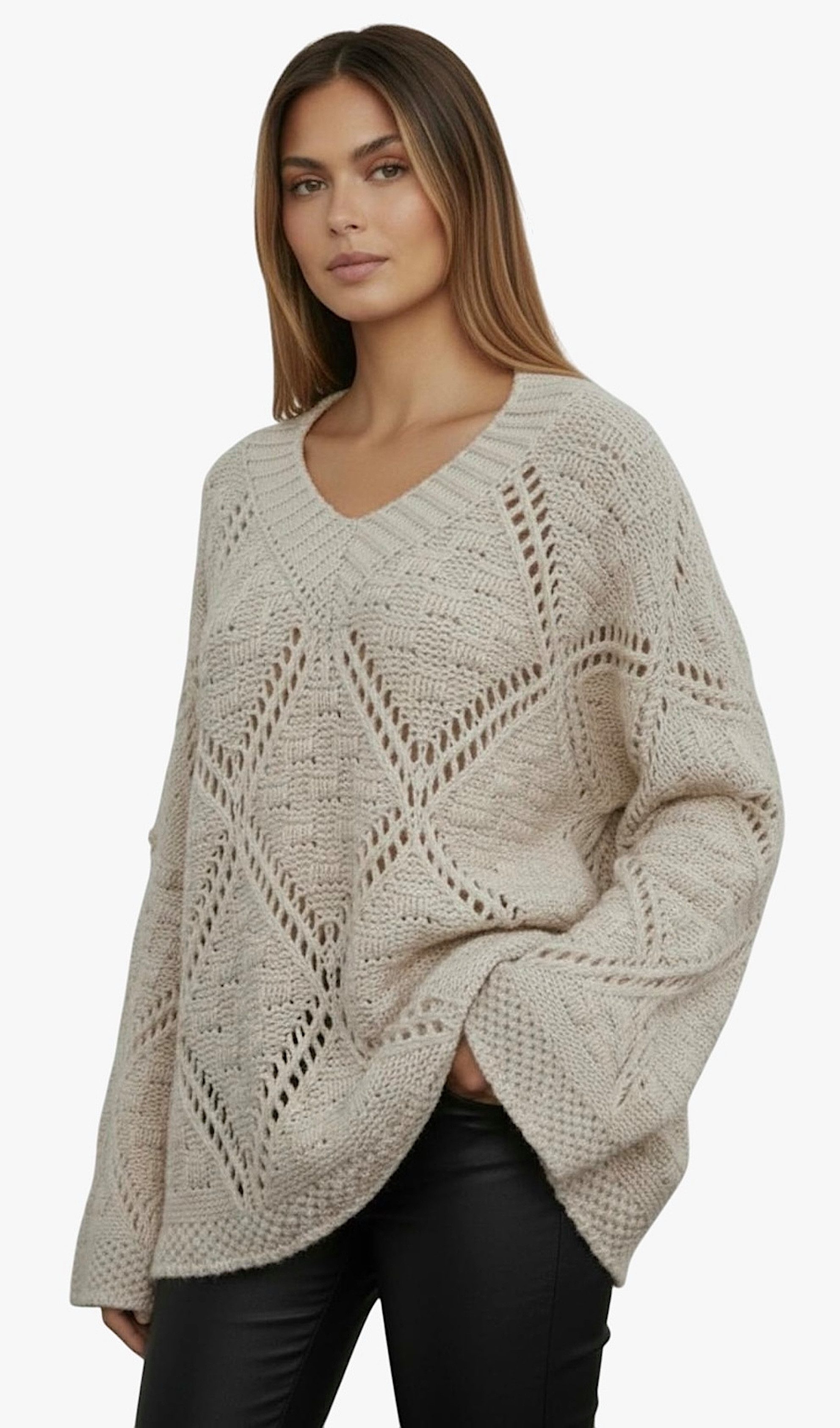 Worldclassca Strickpullover WORLDCLASSCA Oversize Fashion Strickpulllover Langarm Zopf Muster Neue Kollektion - Stilvolle und gemütliche Strickmode für Damen