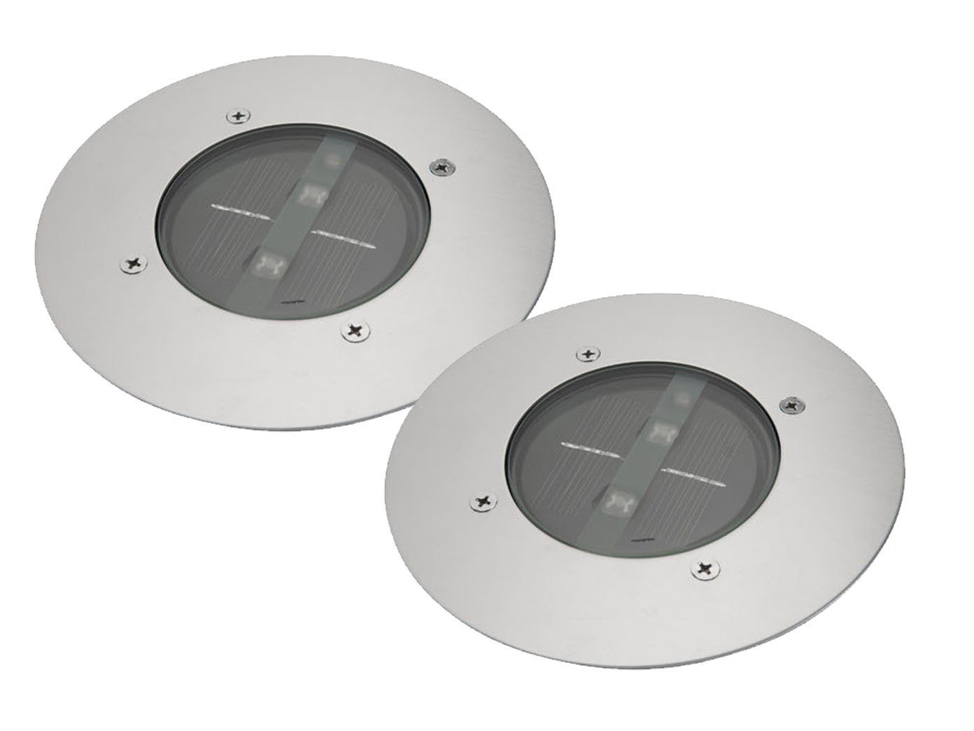 smartwares LED Gartenstrahler, Tageslichtsensor, LED fest integriert, Neutralweiß, 2er-Set Solar-leuchte Boden-Einbaustrahler Außen, Bodenstrahler Ø 14cm