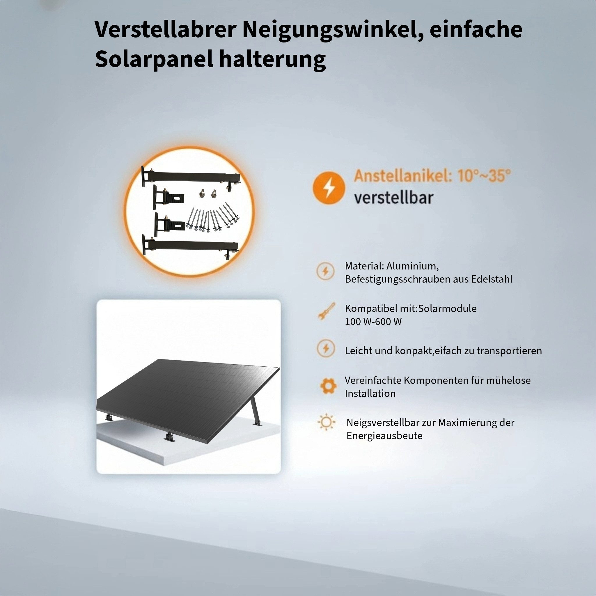 Kseng Solarmodul-Halterung Solarpanel Halterung für Flachdach 10–35° Verstellbarer winkel, (Edelstahlschrauben Inklusive) – Bild 2 von 5