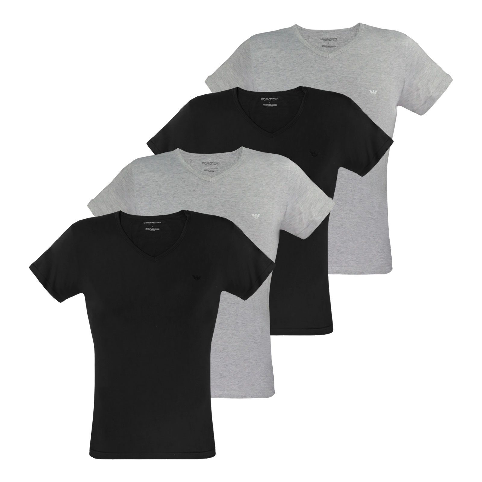 Emporio Armani Unterziehshirt V-Neck Pure Cotton (4-St) mit kleinem Logo auf der linken Brust 97120 black / melange grey