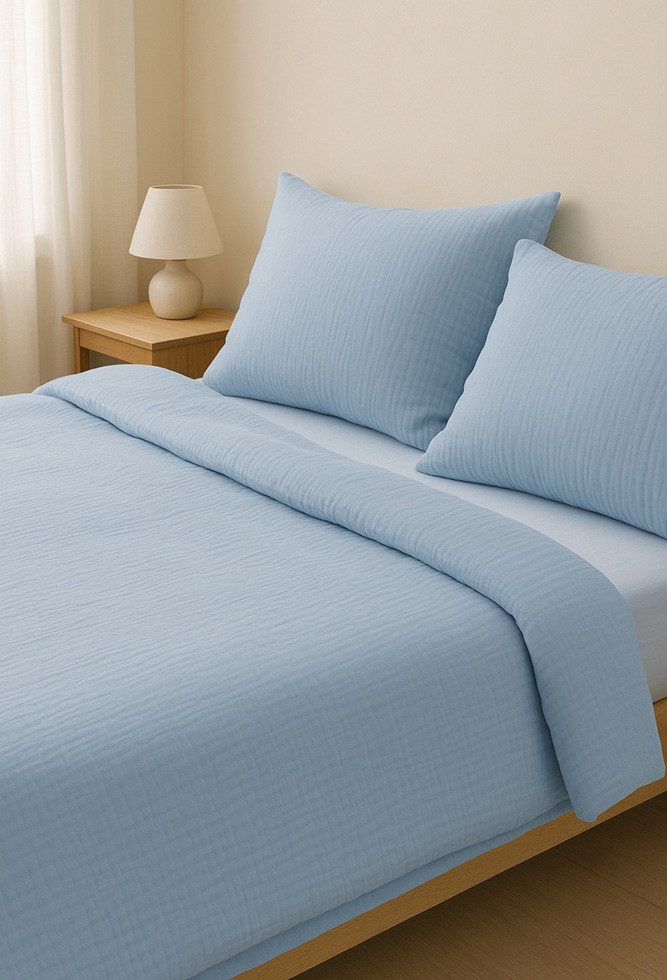 Sandiik Bettwäsche Musselin Bettwäsche im leichten Blaugrau mit Reißverschl günstig online kaufen