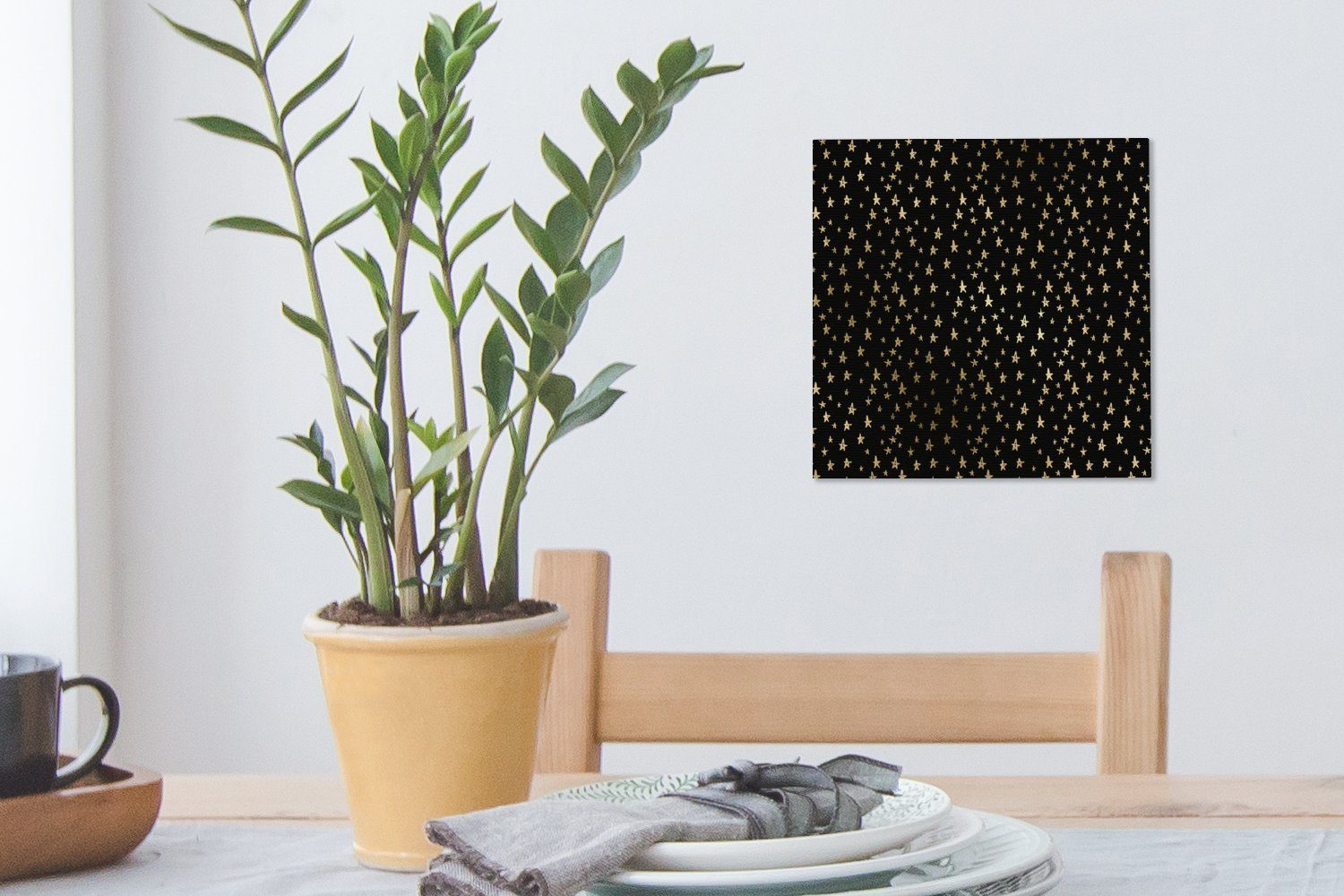 OneMillionCanvasses® Leinwandbild Muster - Sterne Wohnzimmer Gold, Leinwand Schlafzimmer St), Bilder (1 für 