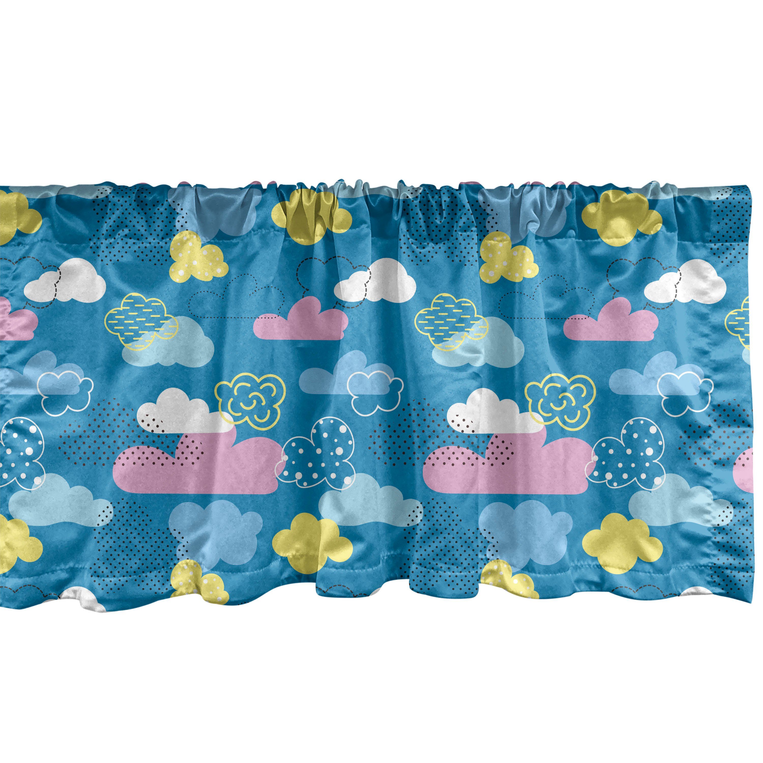 Scheibengardine Vorhang Volant für Küche Schlafzimmer Dekor mit Stangentasche, Abakuhaus, Microfaser, Karikatur Nursery Stil Wolken Punkte