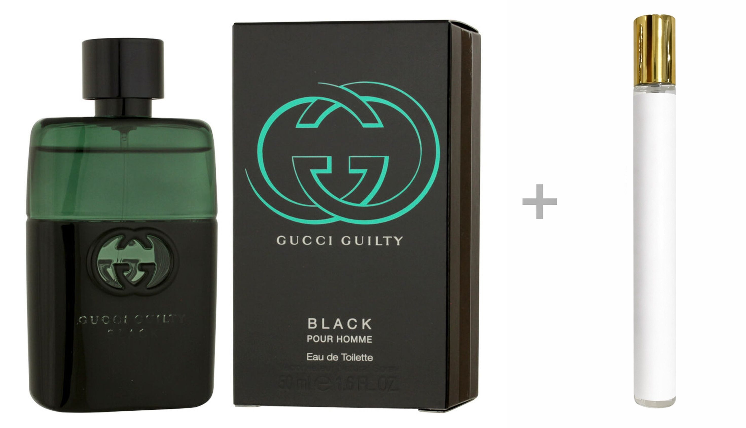 GUCCI Duft-Set Guilty Black Pour Homme Eau de Toilette (EDT) Herren Spray, Frisch-würziger Duft mit Koriander und Patchouli - mit Reiseduft