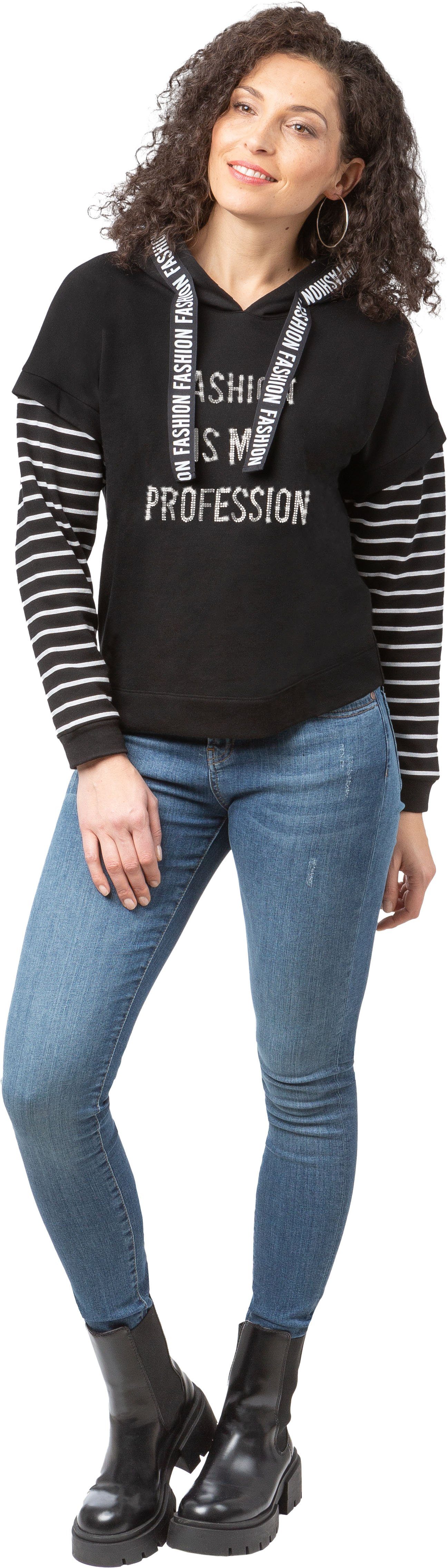 Estefania for woman Sweatshirt 186-7125 mit Kapuze und Fashion-Details schwarz-weiß