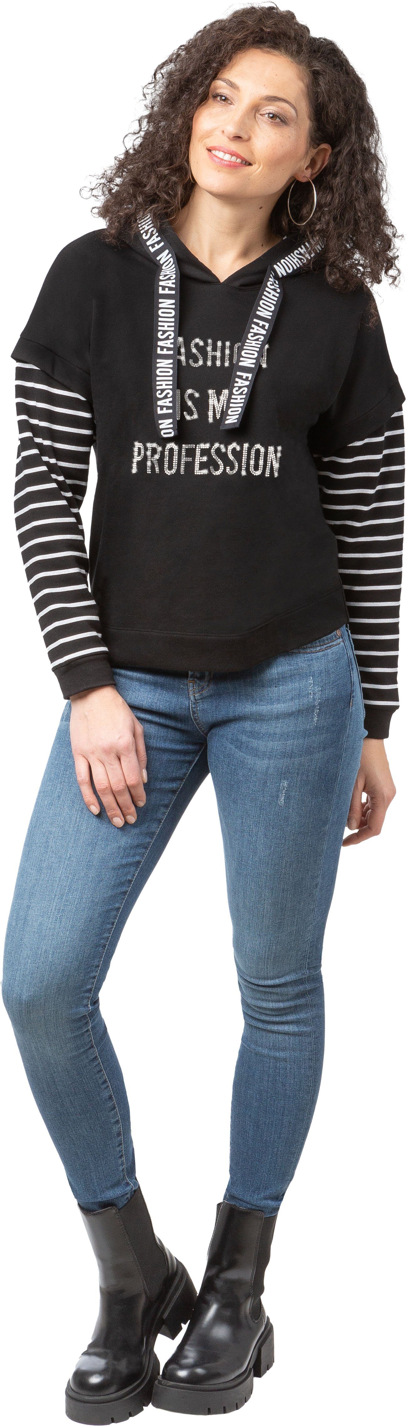 Sweatshirt 186-7125 mit Kapuze und Fashion-Details