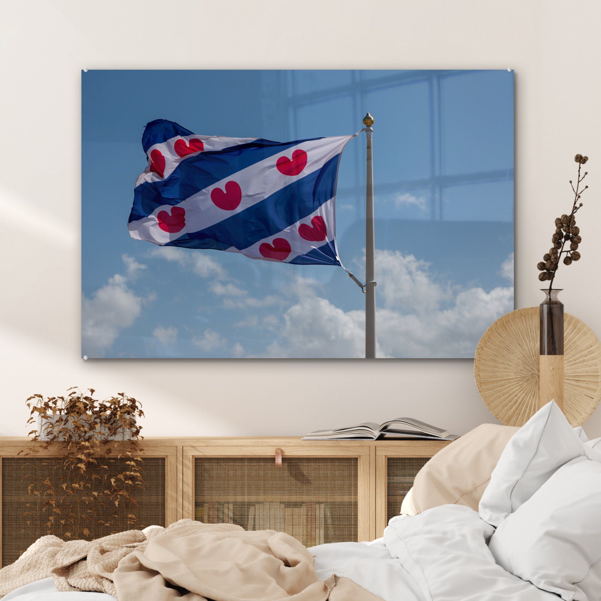 MuchoWow Acrylglasbild Friesland Friesische (1 Flagge - St), Wohnzimmer & - Himmel, Schlafzimmer Acrylglasbilder