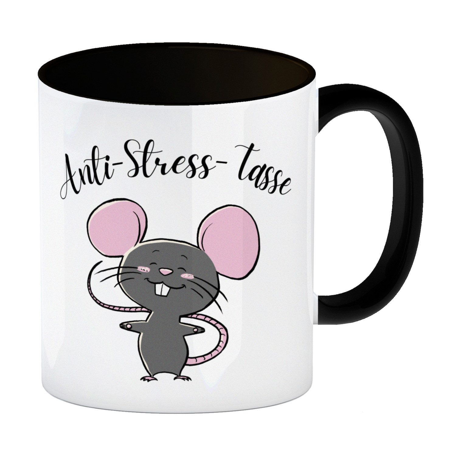 speecheese Tasse Anti-Stress Maus Kaffeebecher in schwarz mit Spruch