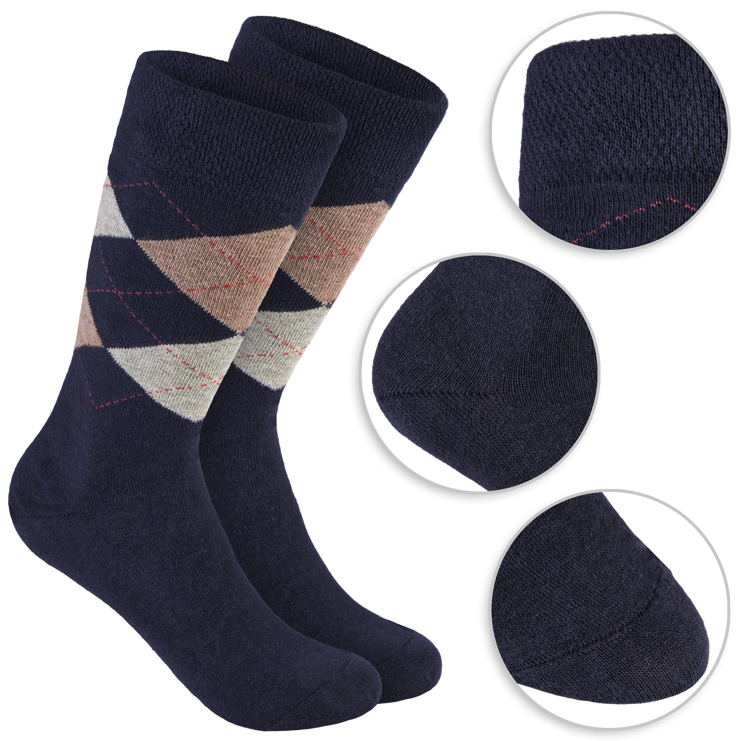 BRUBAKER Socken Herrensocken mit Rautenmuster - Farbmix Grau Braun (in Geschenkbox, 6-Paar, weich und atmungsaktiv) Herren Komfortsocken mit Argyle Karo Muster – Bild 5 von 5