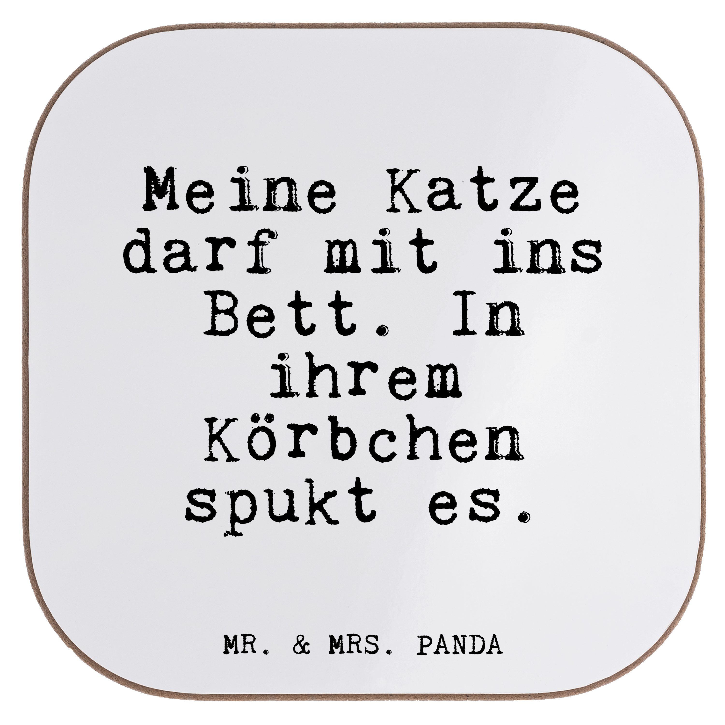 Mr. & Mrs. Panda Getränkeuntersetzer Meine Katze darf mit... - Weiß - Geschenk, Frauchen, Liebe, Spruch, S, 1-tlg.