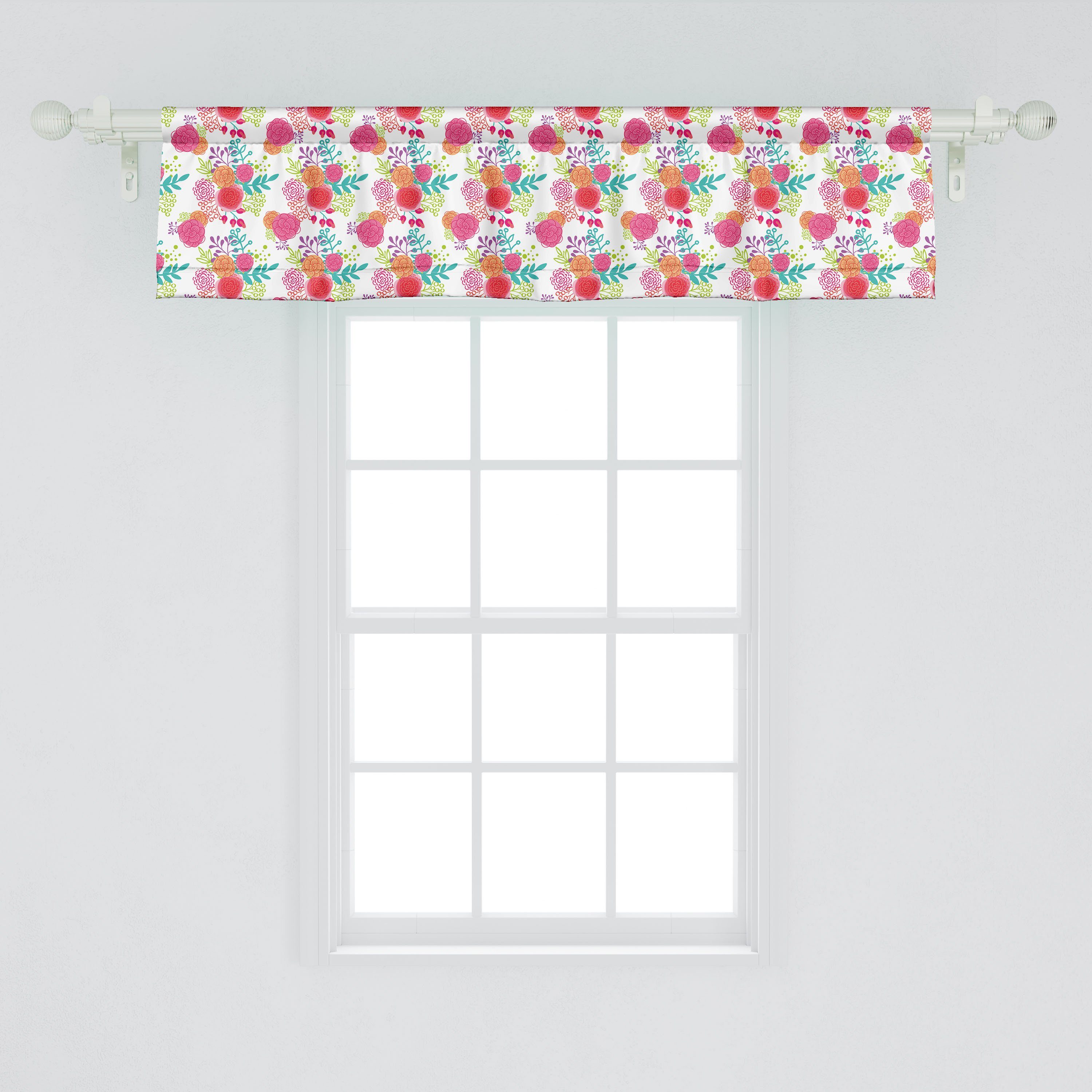 Scheibengardine Vorhang Spring Microfaser, für botanische Abakuhaus, Stangentasche, Volant Blumen Kunst Küche mit Dekor Time Schlafzimmer