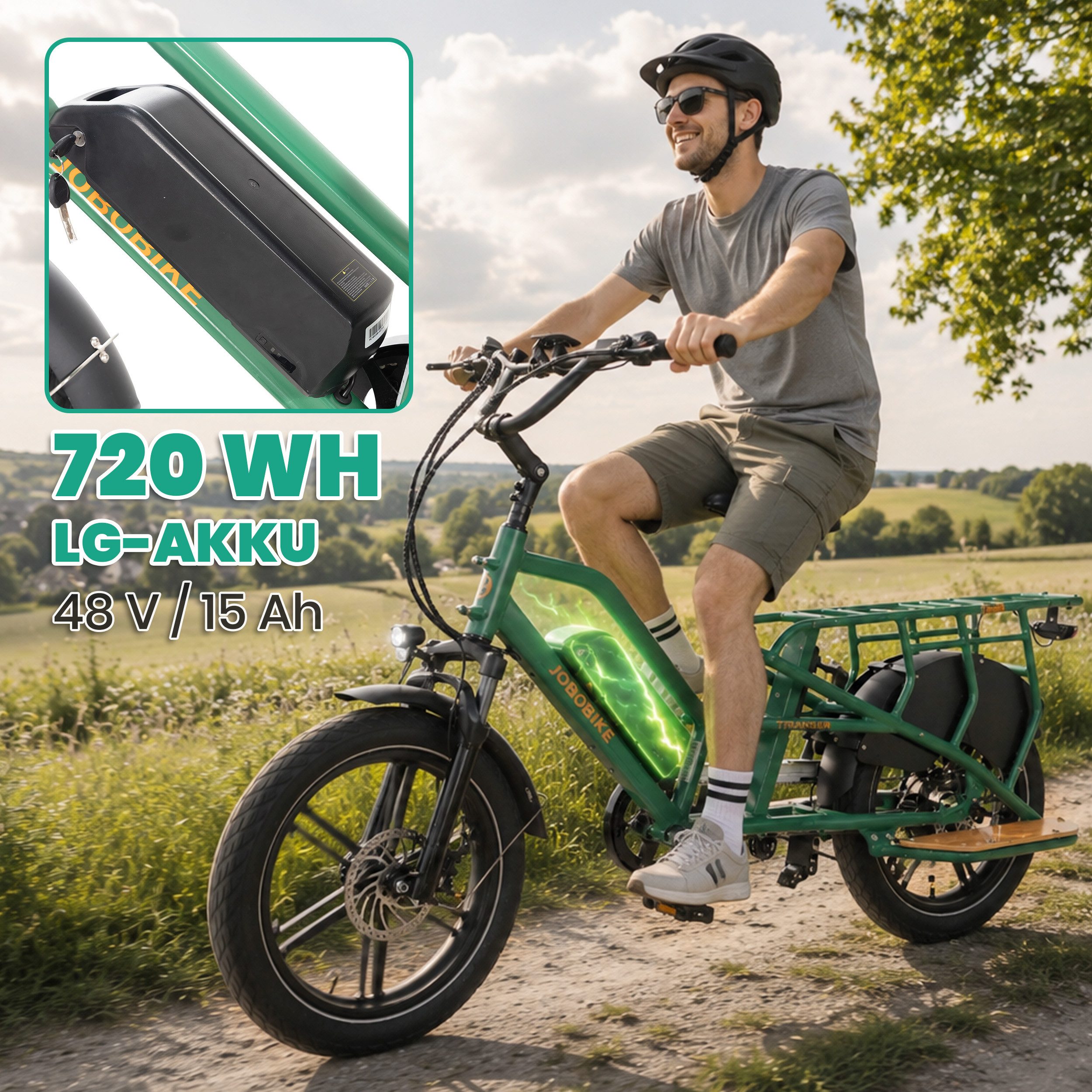 JOBOBIKE E-Bike Cityrad 20 Zoll, 48V 720Wh, max. 150km, Lastenrad, Cargo, Fatbike, Bremslicht, 7 Gang Shimano, Kettenschaltung, Heckmotor, 720 Wh, (Federsattelstütze, Farb-LCD-Display, Drehmomentsensor), Elektrofahrrad für Damen Herren, bis zu 200kg, hydr. Scheibenbremse