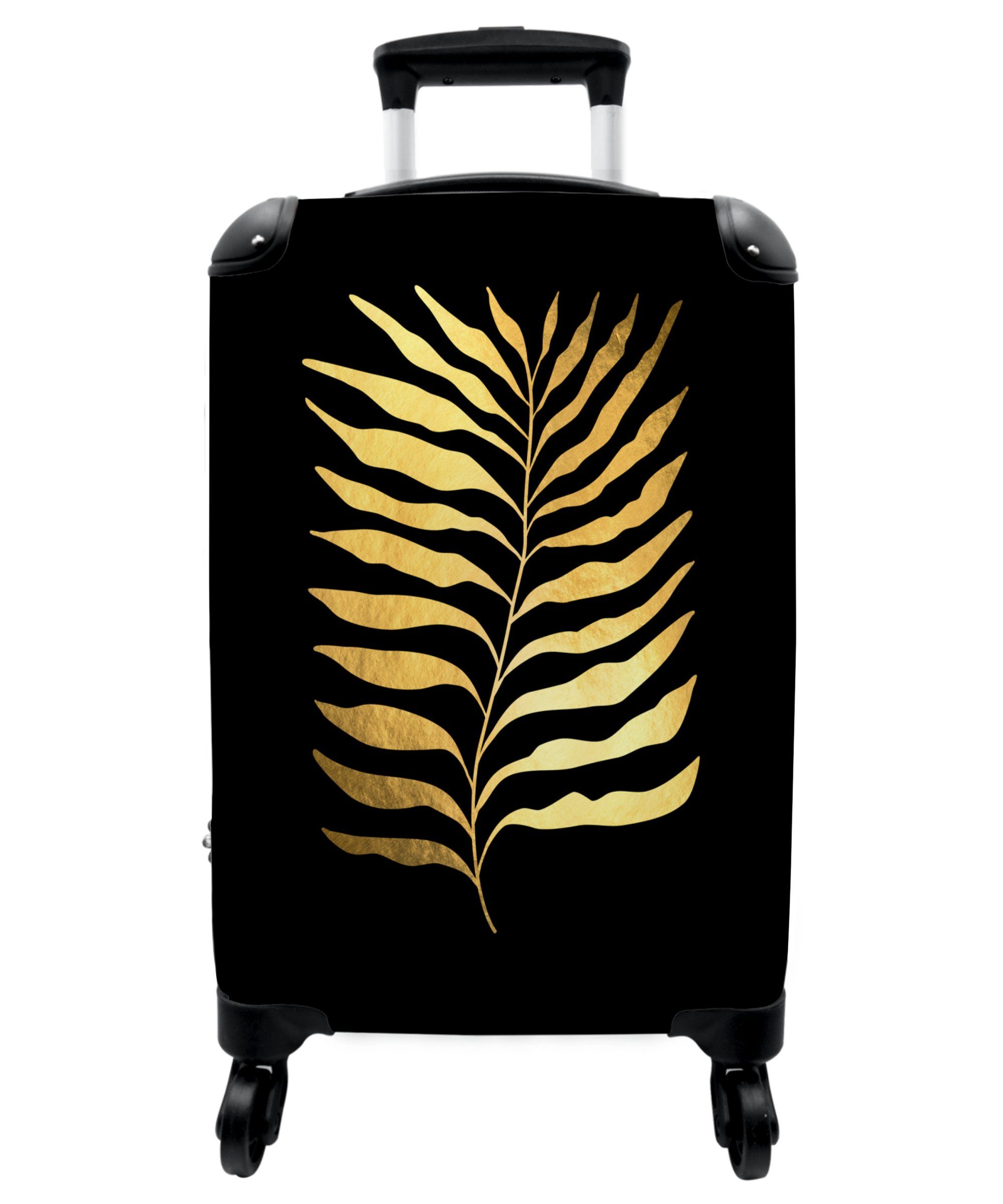 NoBoringSuitcases.com© Handgepäckkoffer 55x35x20cm Blätter - Gold - Luxus - Natur - Design, 4 Rollen, Handgepäck Trolley Rollkoffer Kleine Reisekoffer mit 4 Rollen - Cabin