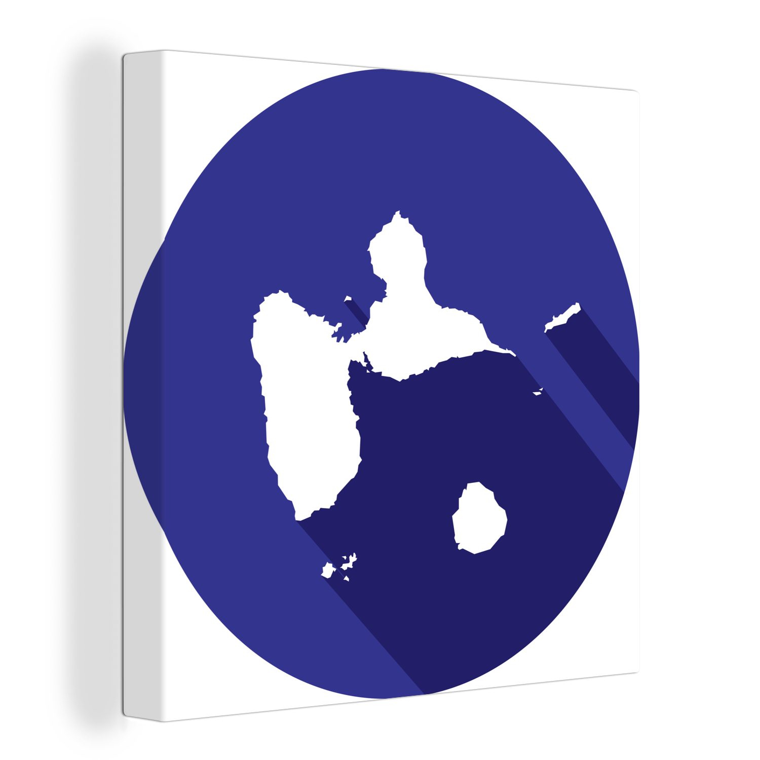 OneMillionCanvasses® Leinwandbild Die Karte von Guadeloupe in einem lila Kreis Illustration, (1 St), Leinwand Bilder für Wohnzimmer Schlafzimmer