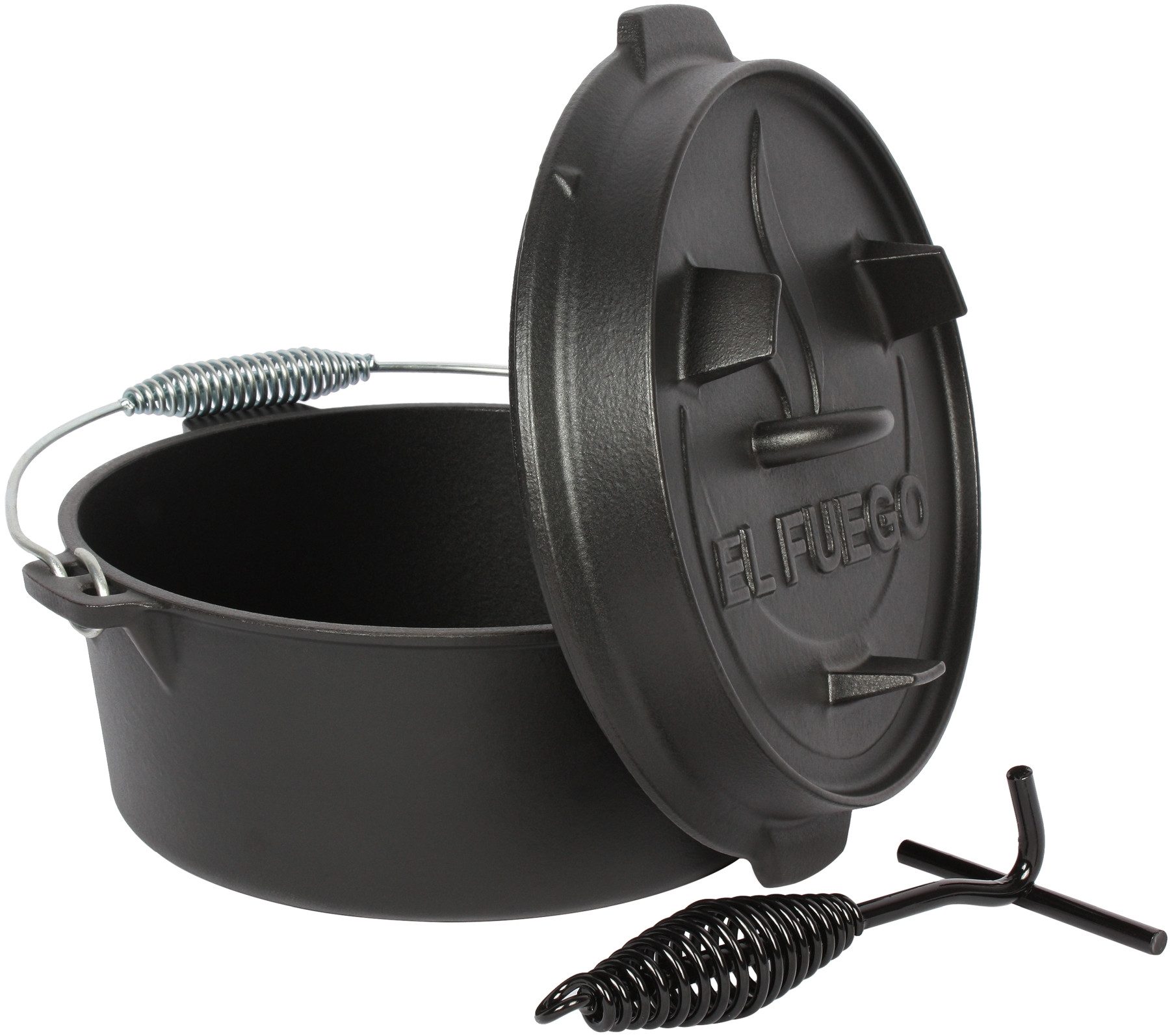El Fuego Kasserolle El Fuego® Dutch Oven, Eisenguss (Set, 4-tlg), aus Gusseisen, mit spezieller Oberflächenveredelung, 7,2 l – Bild 4 von 5