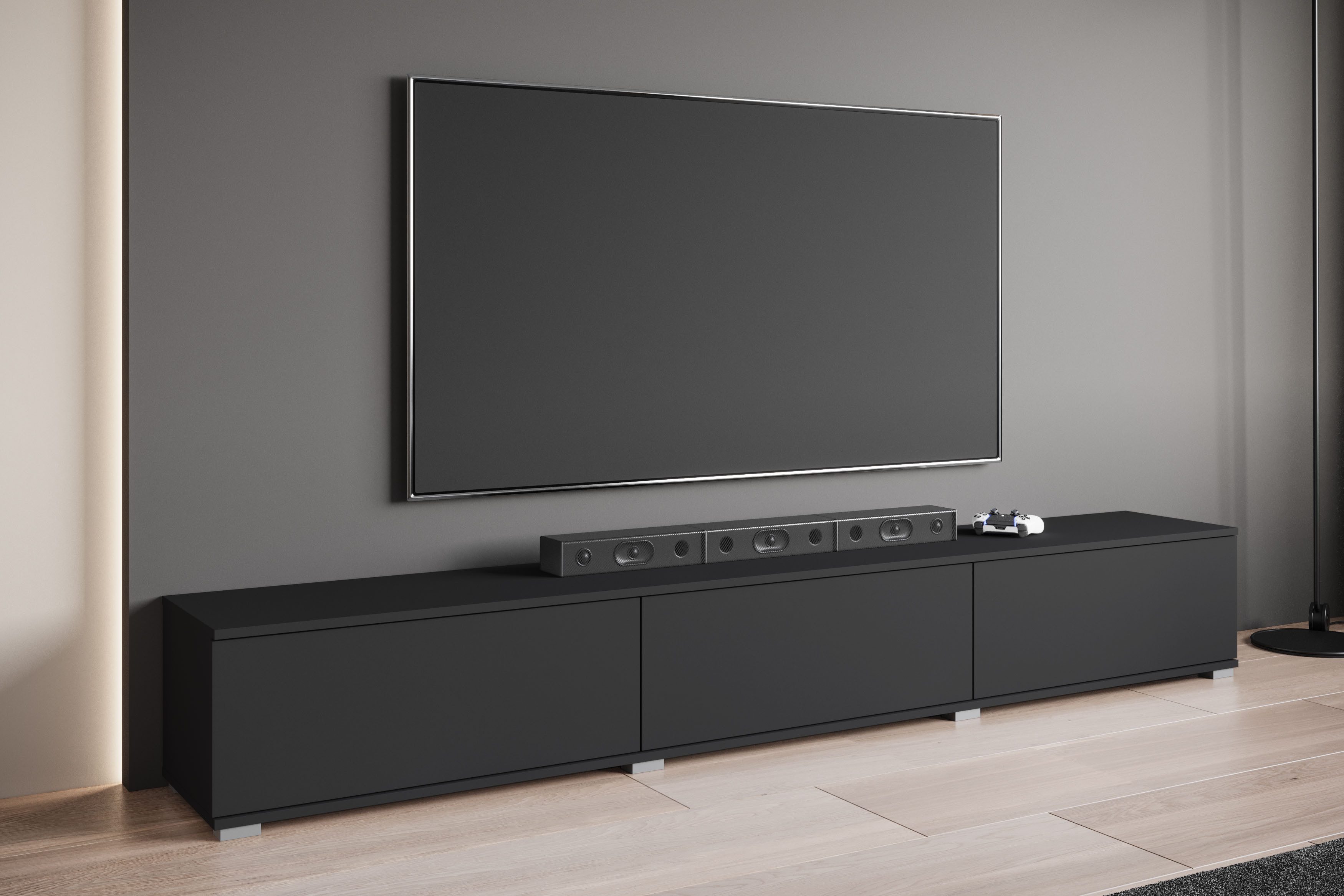 OTTO home Lowboard Kenia TV-Schrank, 220 cm breit, mit 3 Klappen (1 St), Stand- oder Hängemontage, stilvolles Design – Bild 5 von 5