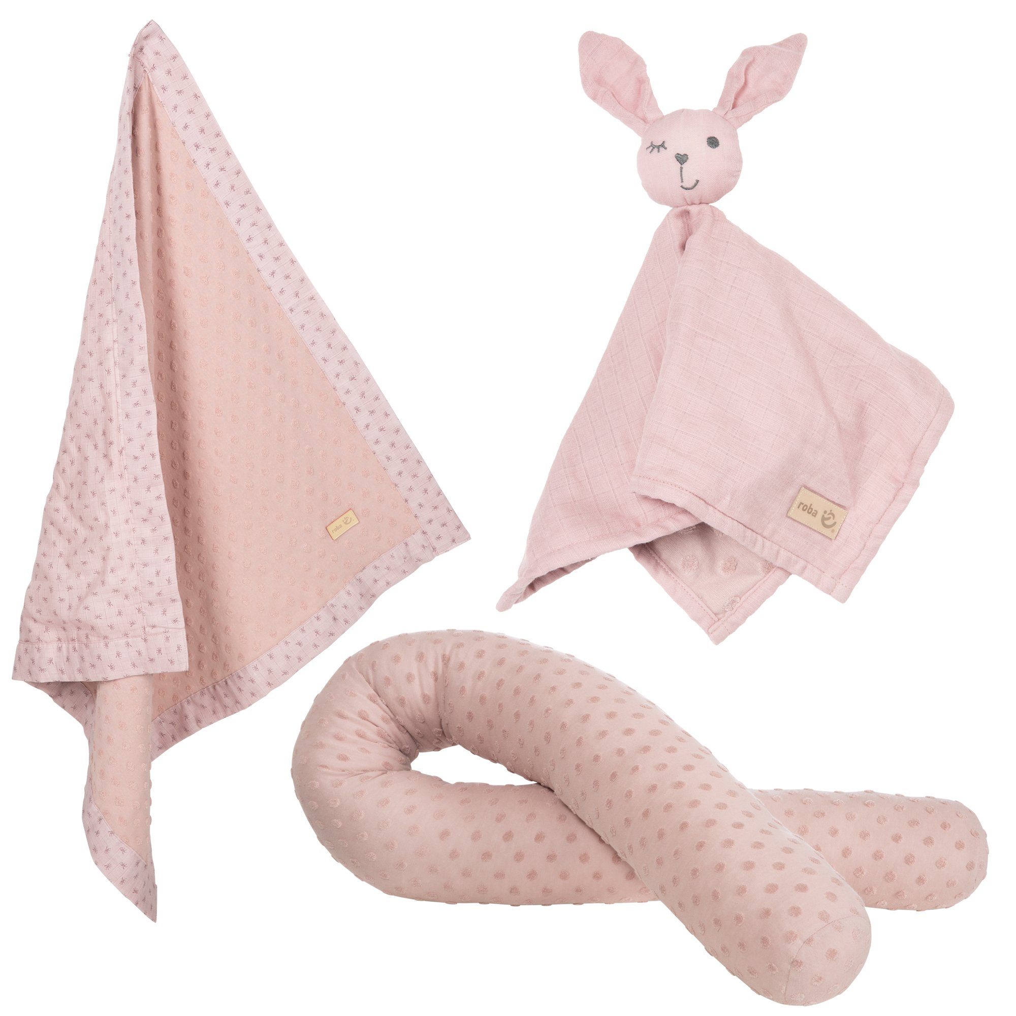 roba® Neugeborenen-Geschenkset Lil Planet Bettschlange, Babydecke & Schmusetuch rosa/mauve