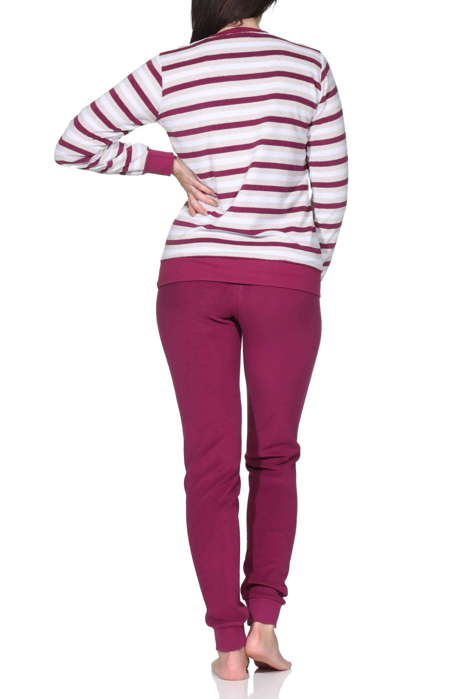 Normann Pyjama Damen Frottee Schlafanzug Pyjama in Ringel-Optik + Eiskristall-Motiv – Bild 4 von 5