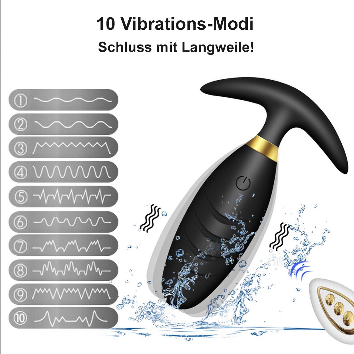10 Vibrator verschiedene Vibrator), / Analvibrator (ergonomischer Männer Schwarz für Vibrationsmodi Plug Vibrationsmodi - Prostata Frauen und Anal 10 TPFSecret USB Anal wiederaufladbar, mit