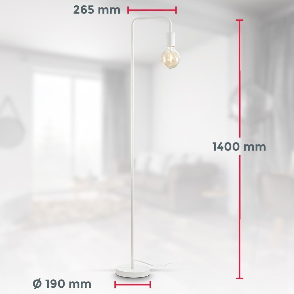 Stehlampe Retro Stehleuchte Leuchtmittel, Wohnzimmerlampe Höhe: 140cm B.K.Licht Weiß-Matt E27 1-flammig BKL1391, 230V - ohne Metall