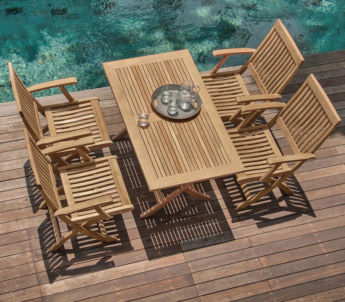 Garland Gartentisch Sunrise, Klappbar 120x70x75cm Teak Holz Wetterfest Garten Terrasse Balkon