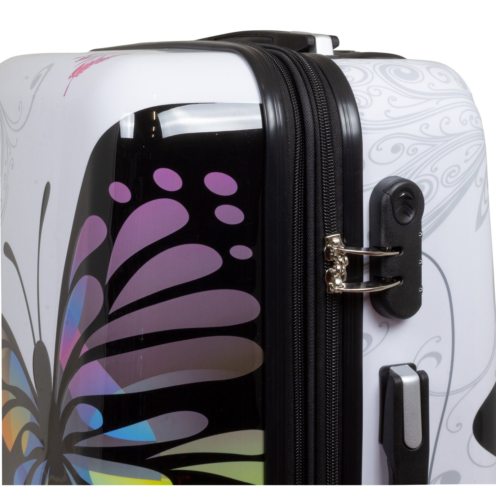 Trendyshop365 Hartschalen-Trolley Motivkoffer Schmetterling - Handgepäck - Weekender - Reisekoffer, Zahlenschloss, Polycarbonat, Dehnfalte