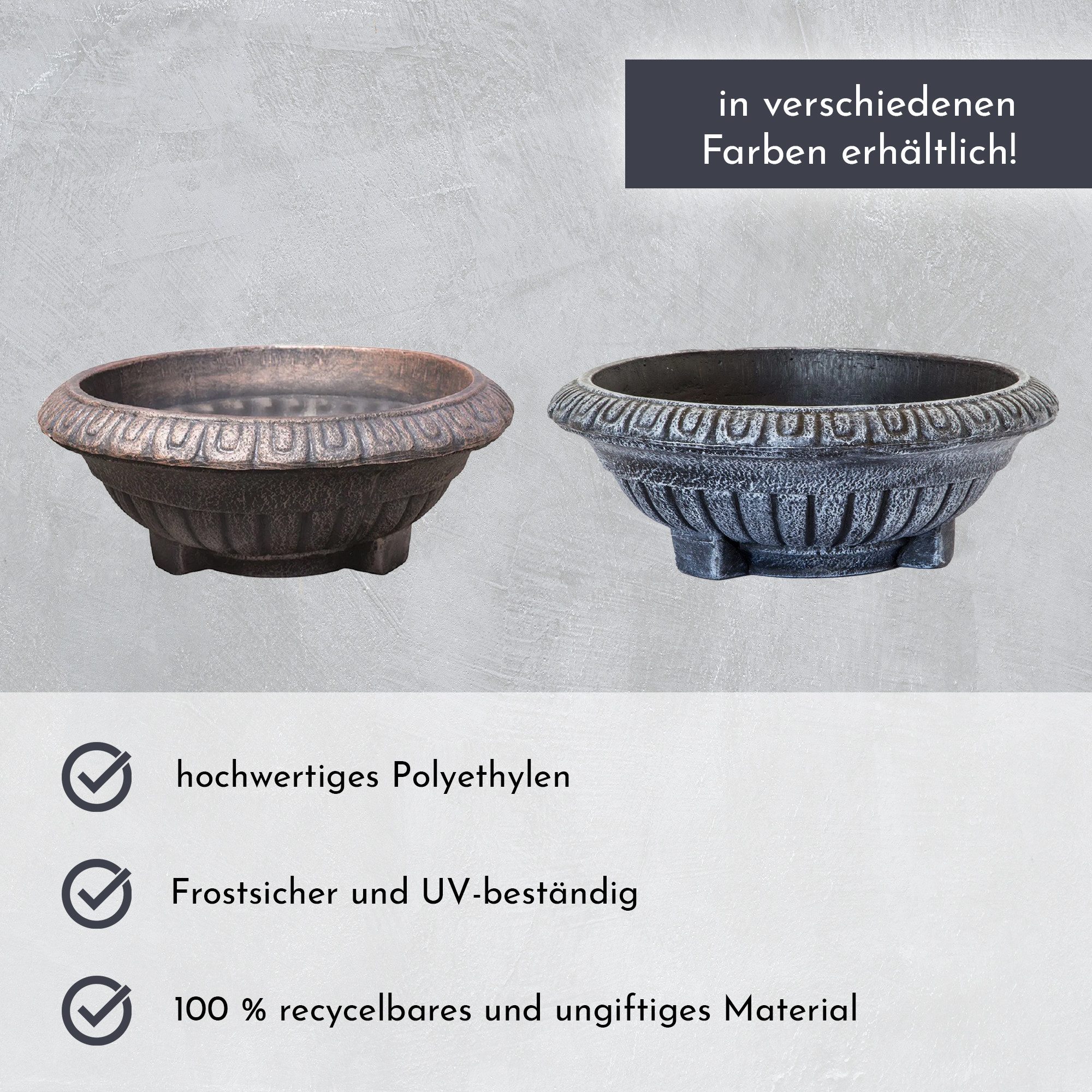 NATIV Pflanzschale Pflanzschale BALLET rund, Pflanztopf 47 cm Durchmesser, Antikes Design