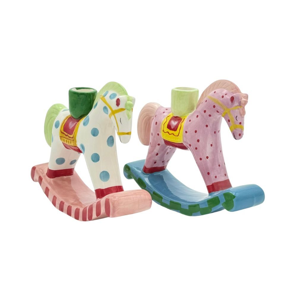 Mica Decorations Kerzenhalter Schaukelpferd 2er Set in Rosa und Grün (2 St) günstig online kaufen