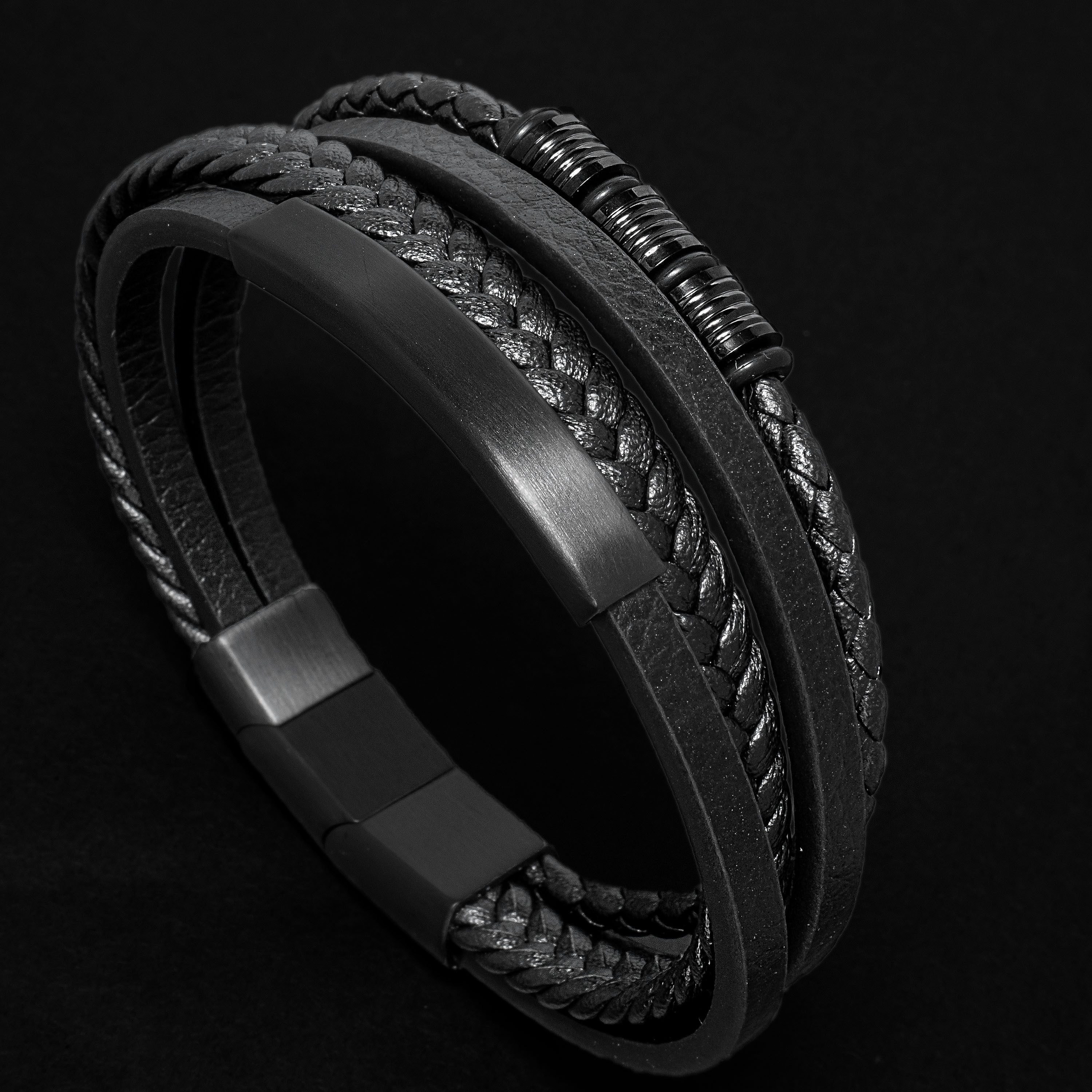 UNIQAL.de leather bracelet for men "SHAPE" handmade, braided, adjustable (classic, casual, elegant), made of cowhide, stainless steel magnetic clasp with extension link