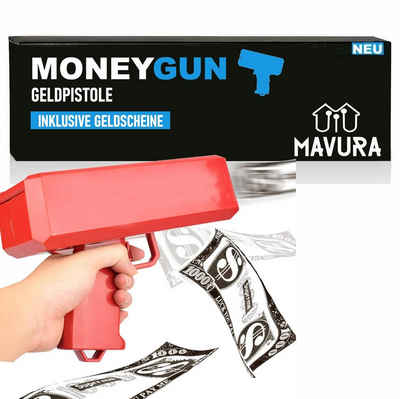 MAVURA Spielgeld MONEYGUN Geldpistole UZI mit Spielgeld Spielzeug Geld, Pistole Party Revolver mit Geldscheine Banknoten
