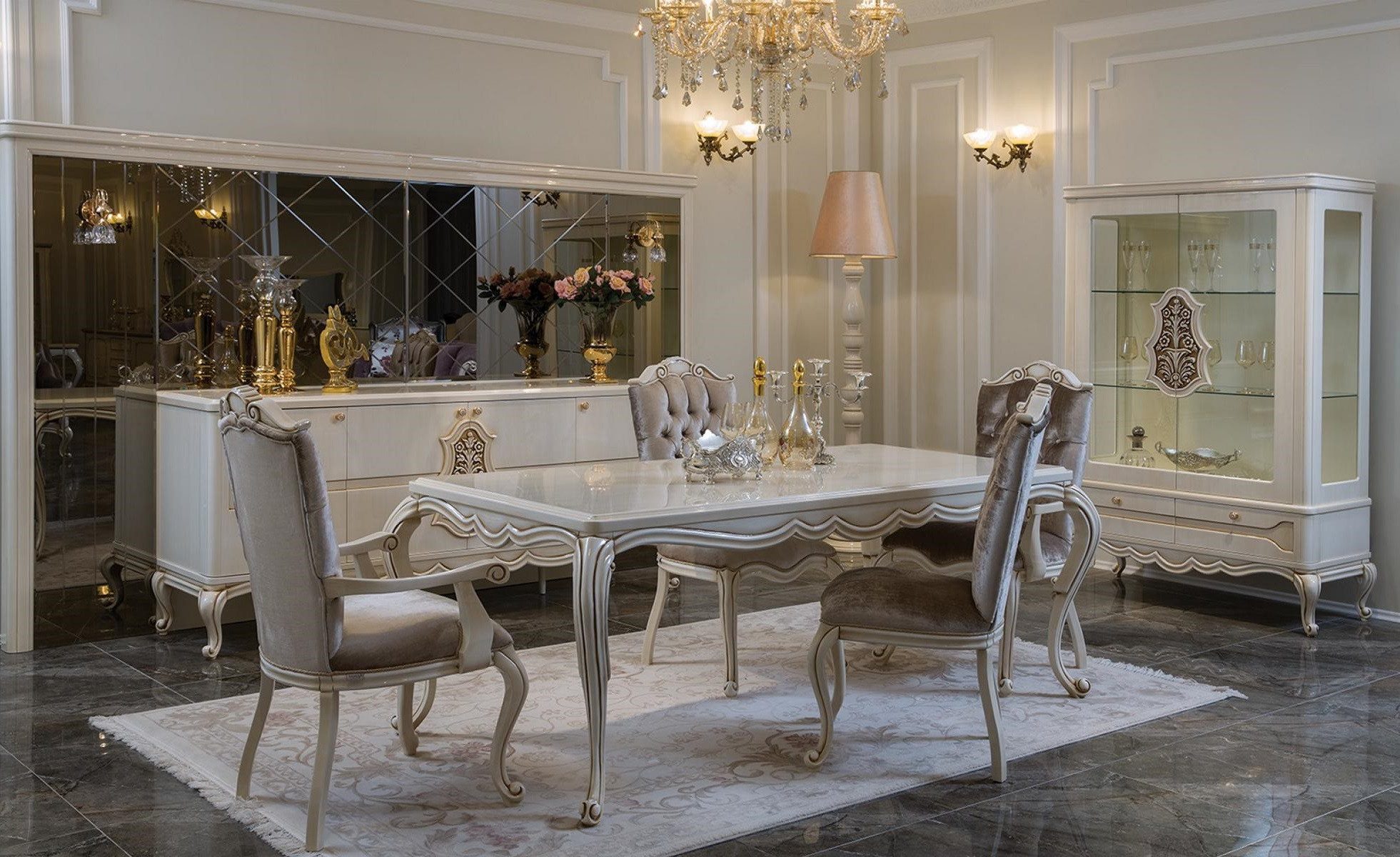 Xlmoebel Esszimmer-Set Esszimmermöbel in Weiß mit Esstisch, Stühlen und Kommode, (5-St., Kommode), Hergestellt in Europa