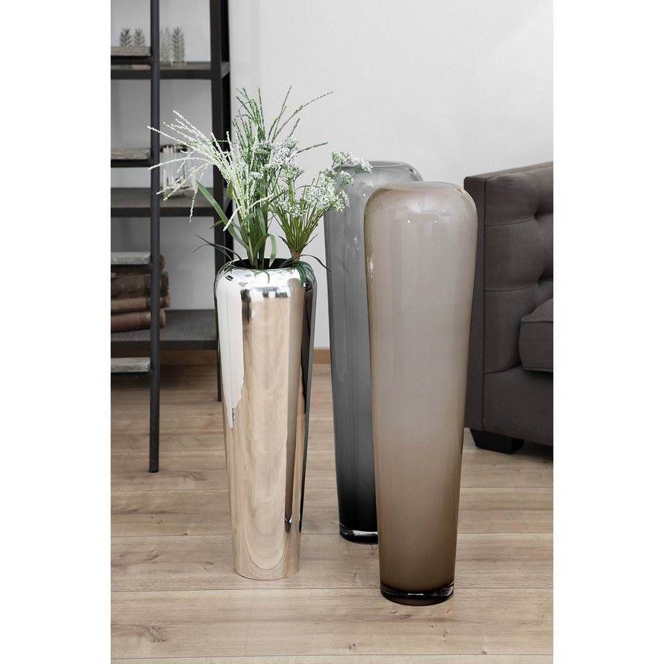 TUTZI Opalglas Fink ca.13cm, - Vase Öffnung durchgefärbtem Glas durchgefärbtes - Dekovase Durchmesser H.90cm, - Mundgeblasenes Aus opal greige - Glas