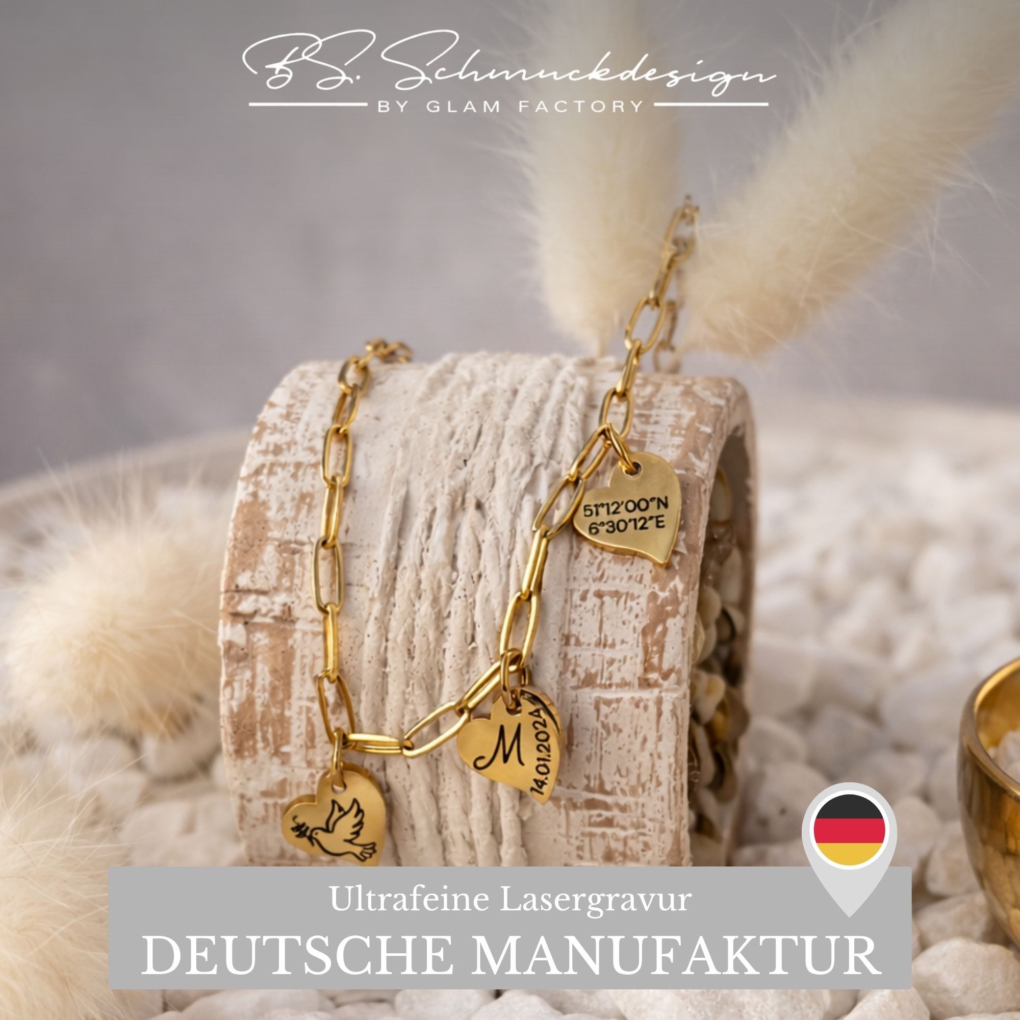 BS Schmuckdesign Kette mit Anhänger mit Gravur Personalisierte Halskette Damen Herzkette Gravur persönliches Geschenk (inkl. Gravur), personalisiert inkl. Geschenkbox