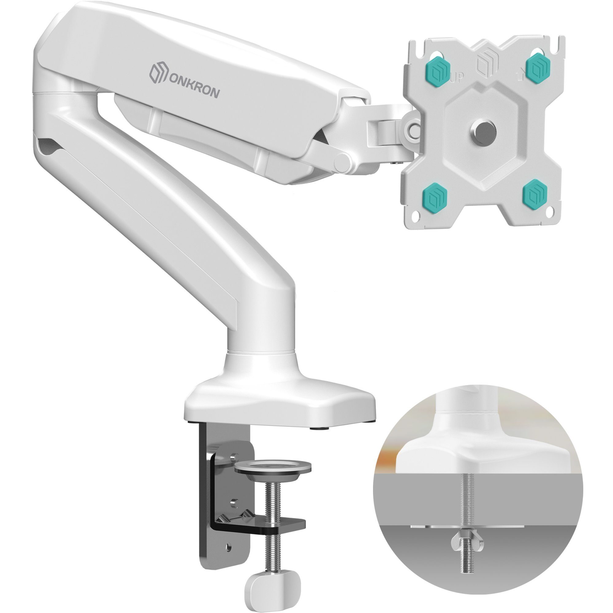 ONKRON Monitor-Halterung ONKRON 13"-32", 8 kg max, VESA 75x75/100x100, G80-W, (bis 32,00 Zoll, Monitor-Tischhalterung, 1-tlg., Monitor-Tischhalterung, Monitor Tischhalterung für 1 Monitor, schwenkbar, neigbar, ausziehbar)