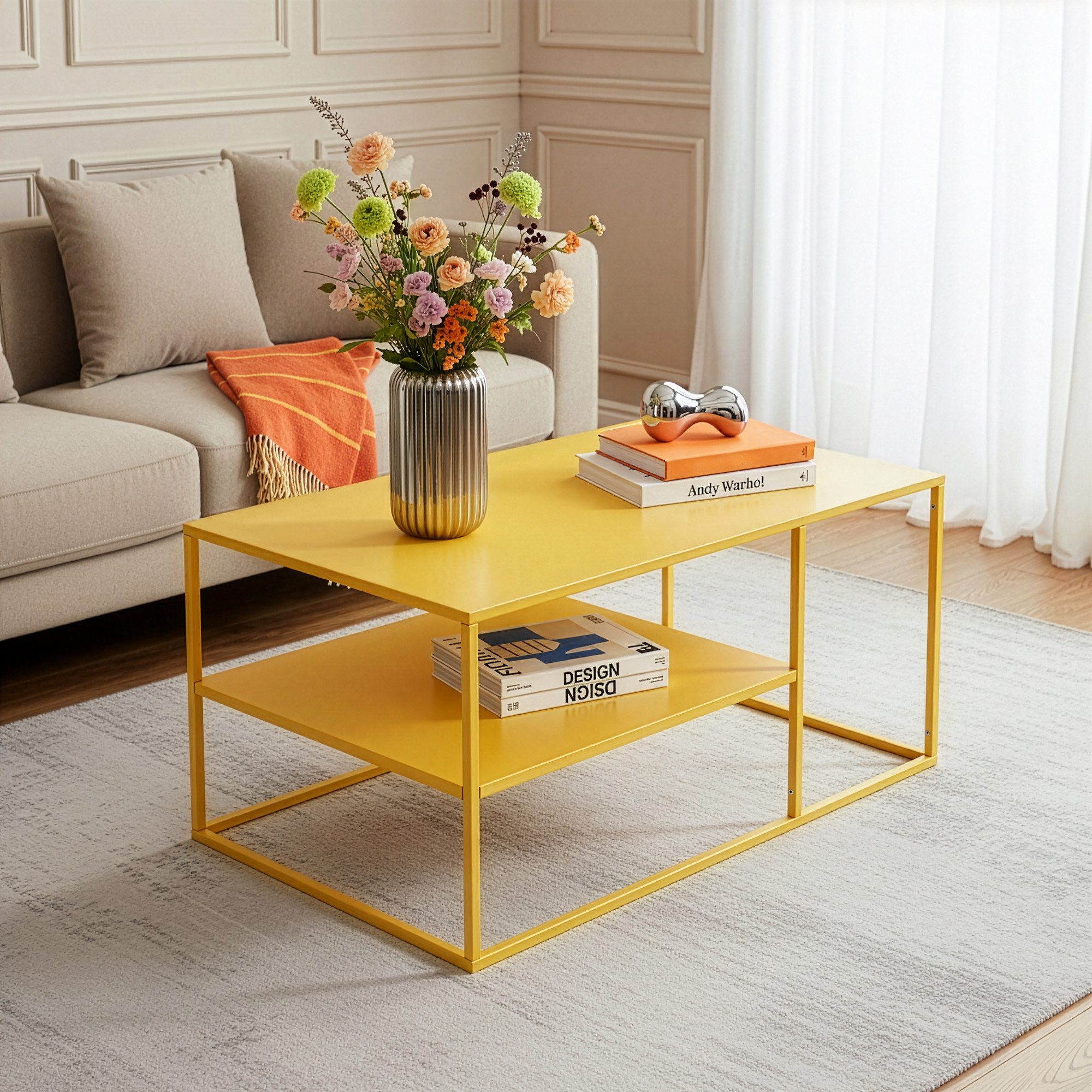 en.casa Couchtisch, »Solund« Beistelltisch Stahl 45x90x60 cm Gelb