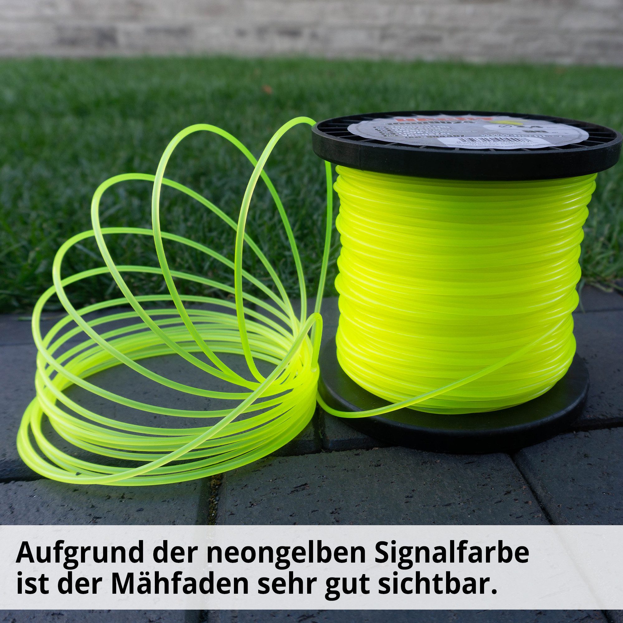 Hecht Rasentrimmer-Ersatzspule 10018016 Trimmerfaden 1,6 mm Mähfaden Nylonfaden neongelb, 180 m Fadenlänge, Rundfaden für Motorsense, reißfest, witterungsbestän – Bild 4 von 5