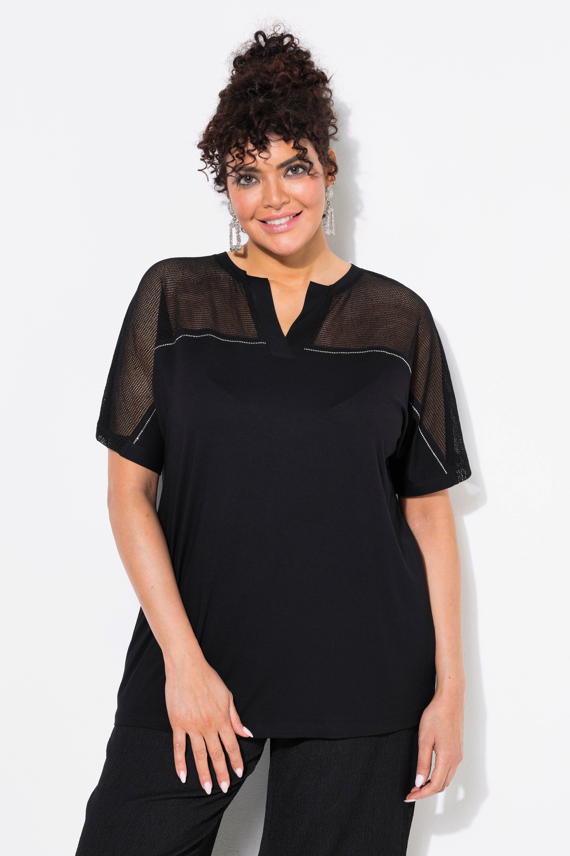 Ulla Popken T-Shirt Shirt Mesheinsatz oversized günstig online kaufen