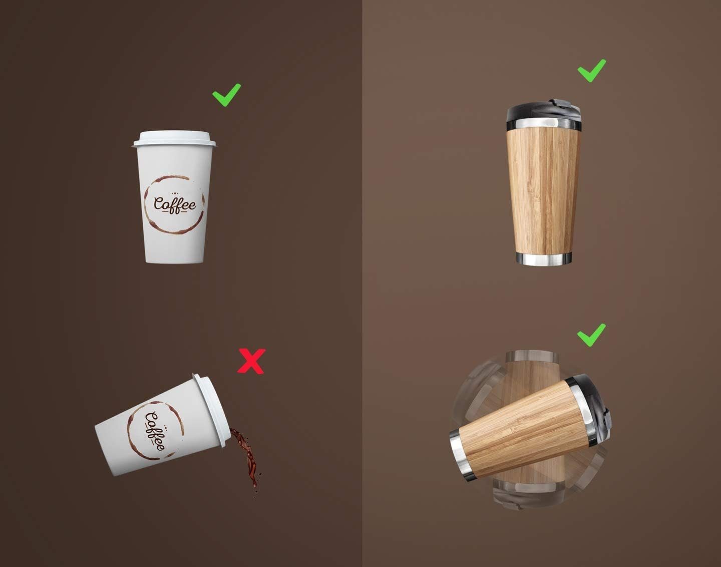 MORRENT Thermobecher Holz Edelstahl Isolierbecher Kaffee-Tee Travel Mug 450 ml
