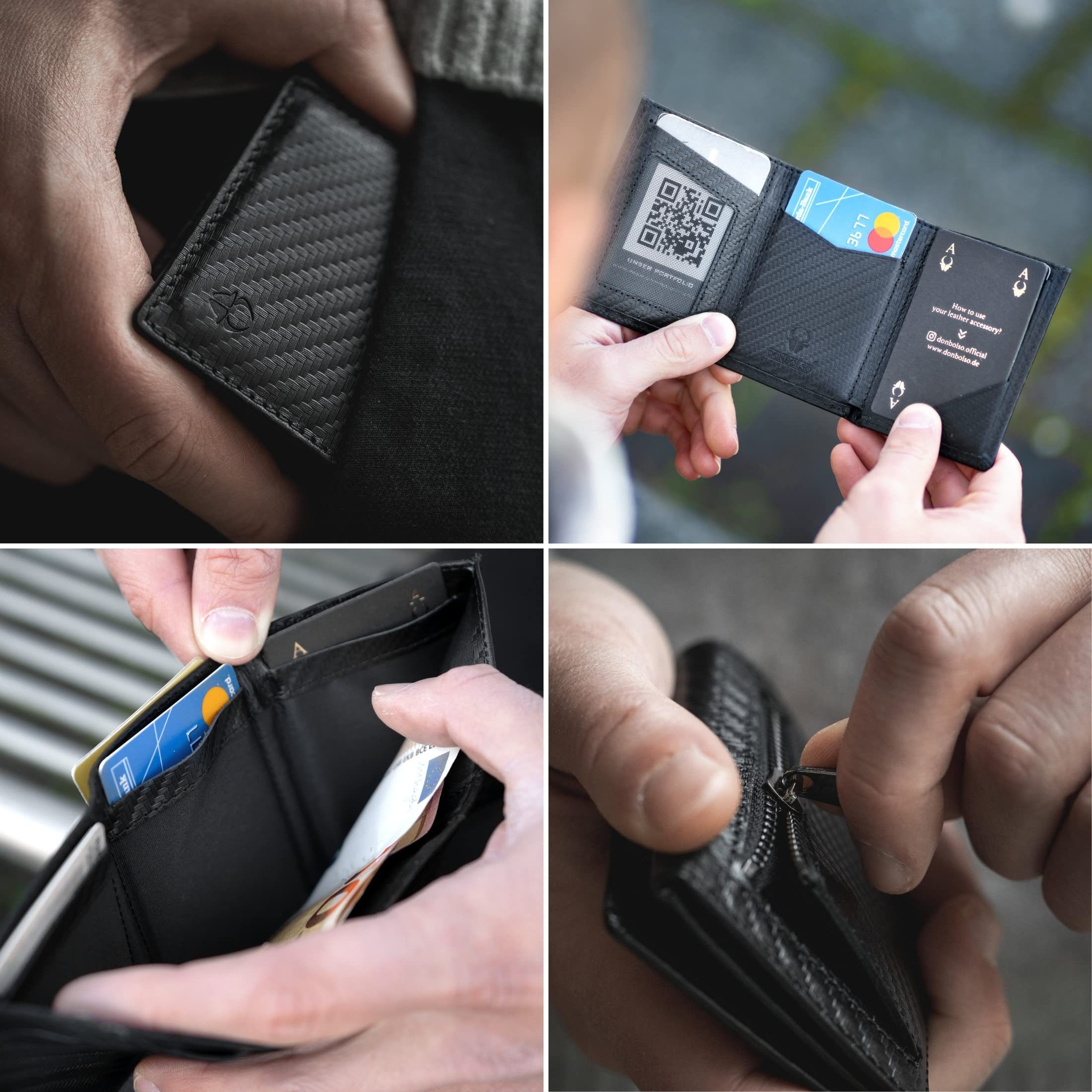 Donbolso Slim Mini Schutz S Ledergeldbörse Wallet Münzfach Geldbörse mit Carbon Karten, RFID 11 Münzfachmodernleder Mit