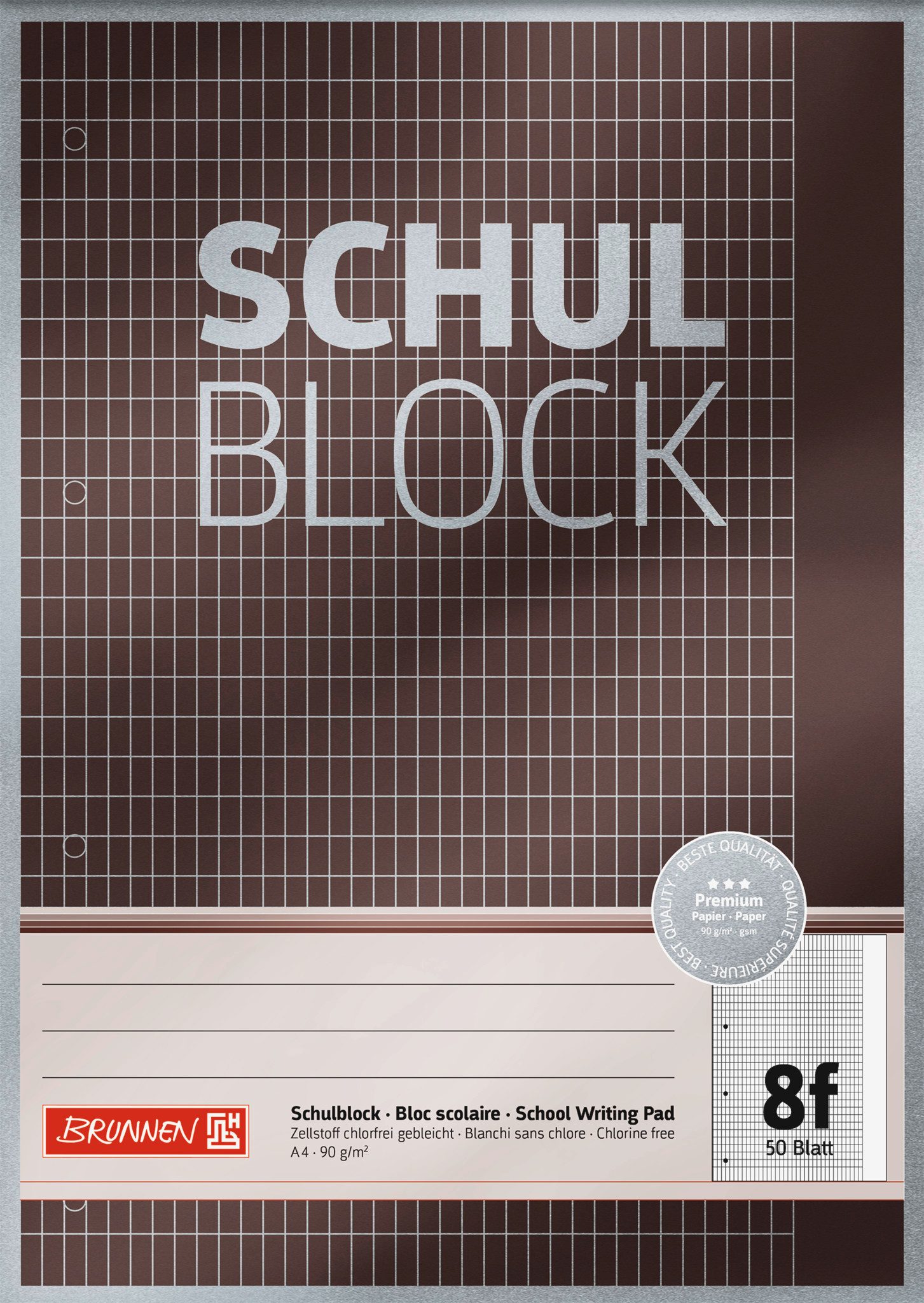 BRUNNEN Collegeblock Block Premium "Schulblock" A4 5 x 7 rautiert mit Rand, Lin. 8f