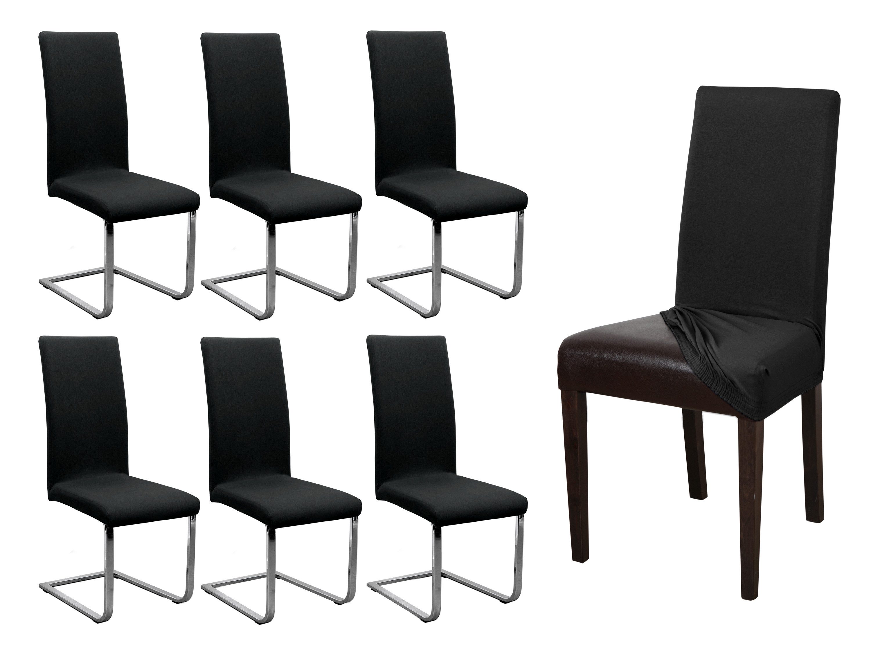 Beautex Stuhlhusse Jersey Baumwolle elastisch für Stühle und Schwingstühle 6er Set